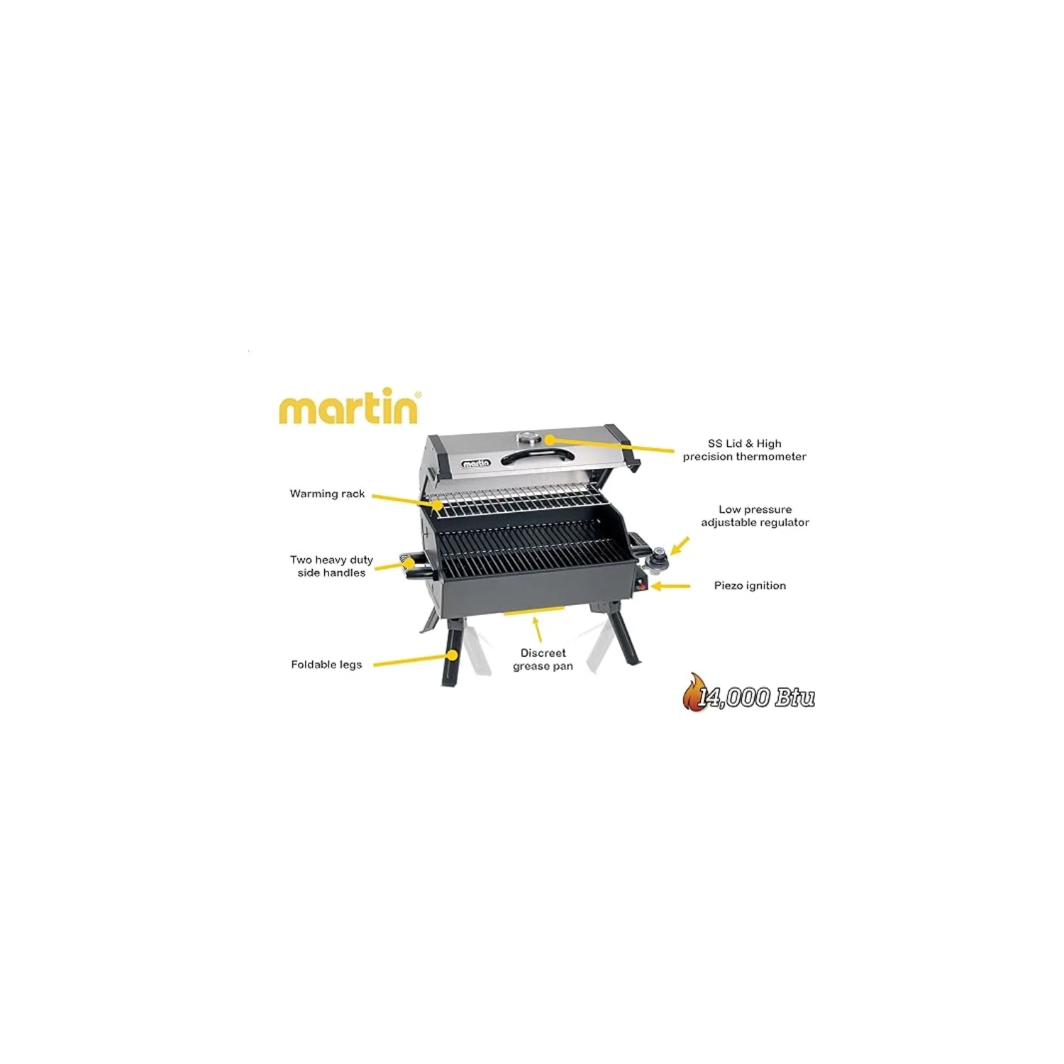 Barbecue portatif au propane | barbecue au charbon en acier inoxydable | contrôle de la chaleur 14.000 BTU | certifié CSA | idéal pour la