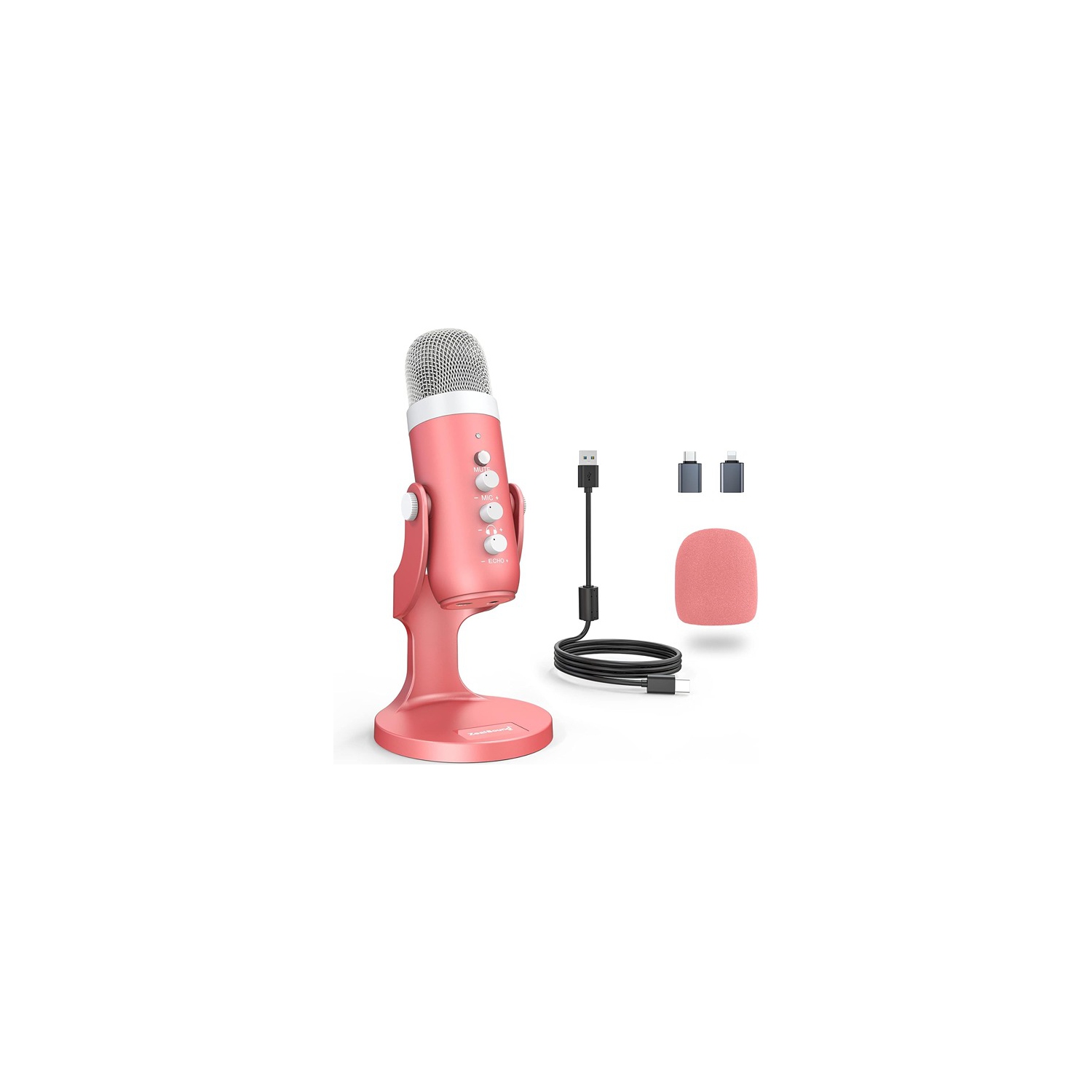 ZealSound ‎4.01 x 4.01 x 15.49 cm Gaming USB microphone ZealSound Pink Mic for iPhone Computer PC PS5 Condenser Microphone with Mute Pink