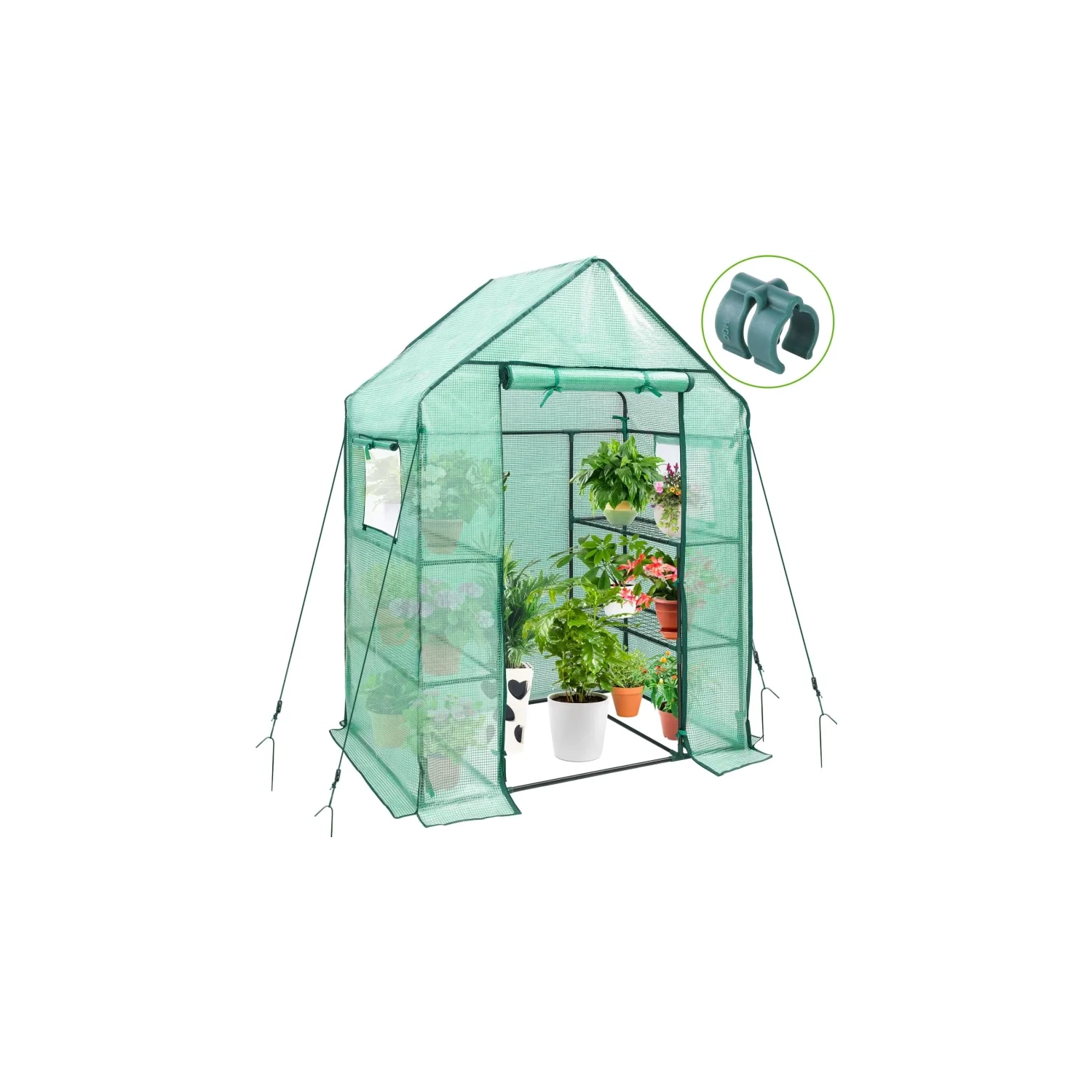 Ohuhu 57.9" x 30.3" x 76.8" Outdoor Greenhouse with Observation Windows, Walk-in 3-Tier 4-Shelf Plant Stand for Seedlings, Flowers, and Plant Growing - 4.8 x 2.5 x 6.4 FT