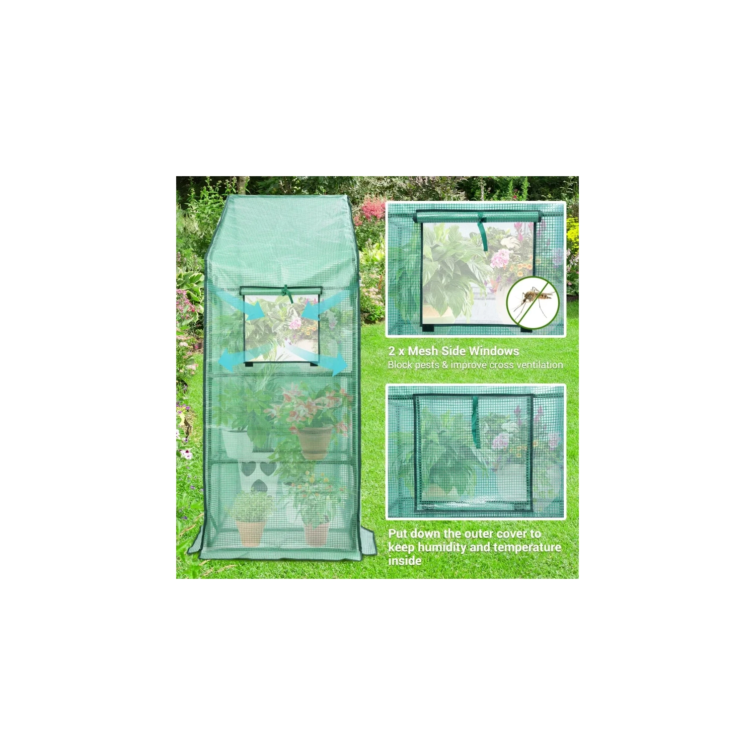 Ohuhu 57.9" x 30.3" x 76.8" Outdoor Greenhouse with Observation Windows, Walk-in 3-Tier 4-Shelf Plant Stand for Seedlings, Flowers, and Plant Growing