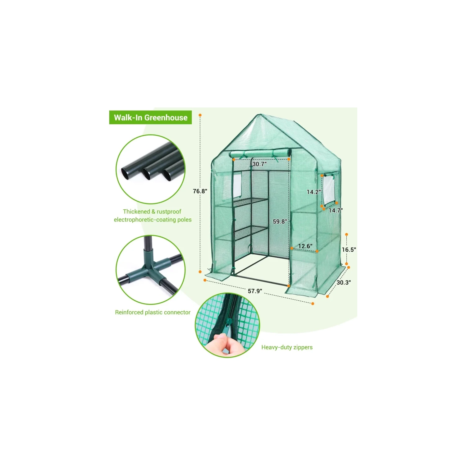 Ohuhu 57.9" x 30.3" x 76.8" Outdoor Greenhouse with Observation Windows, Walk-in 3-Tier 4-Shelf Plant Stand for Seedlings, Flowers, and Plant Growing