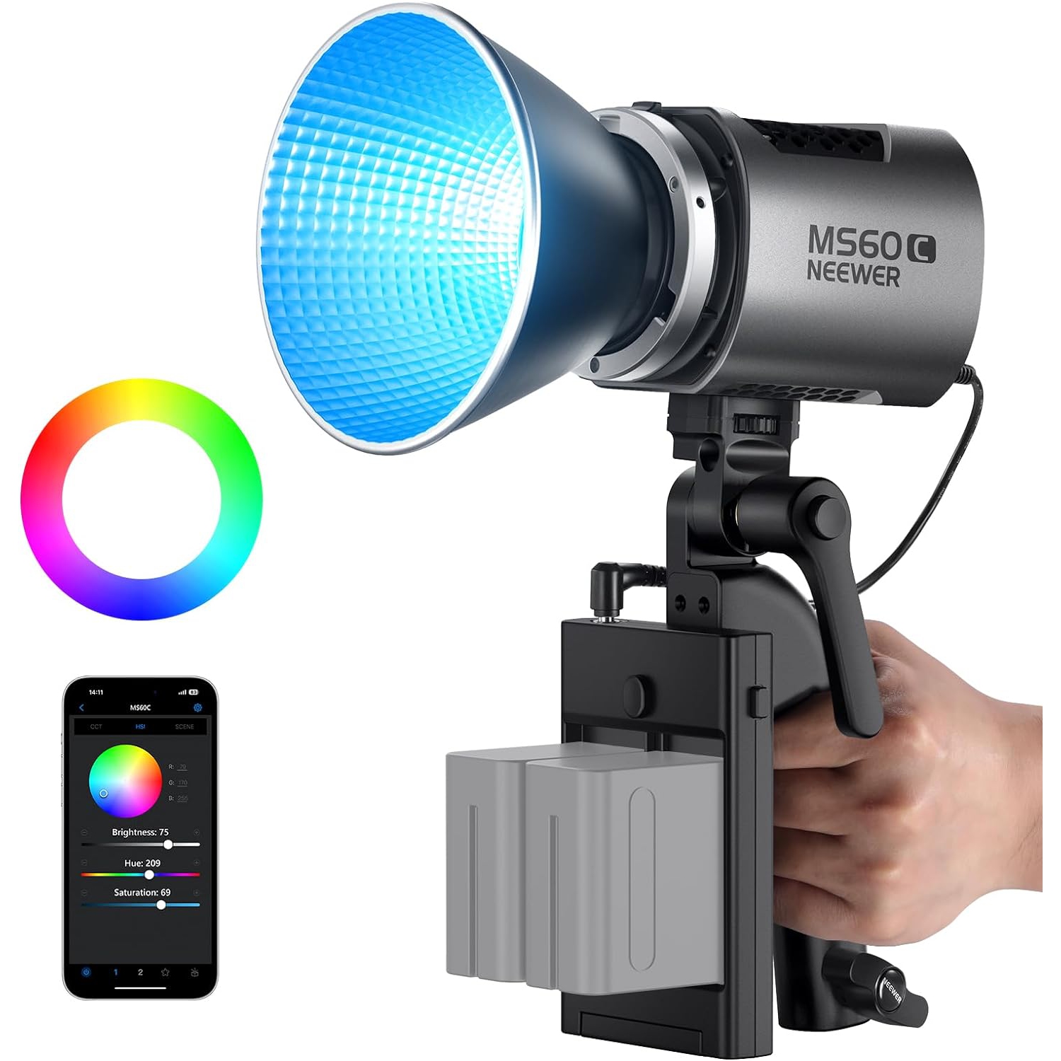 Open Box - NEEWER MS60C RGB LED Video Light Handheld Spotlight