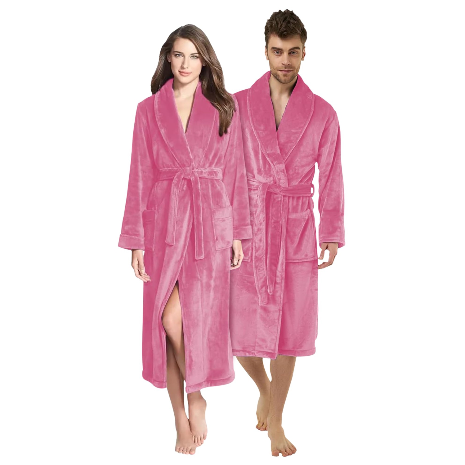 Canadian Linen Women Fleece Bathrobe Shawl Collar Kimono Bath Robes for Women and Men Long Robe Soft Plush Robe Spa Robe