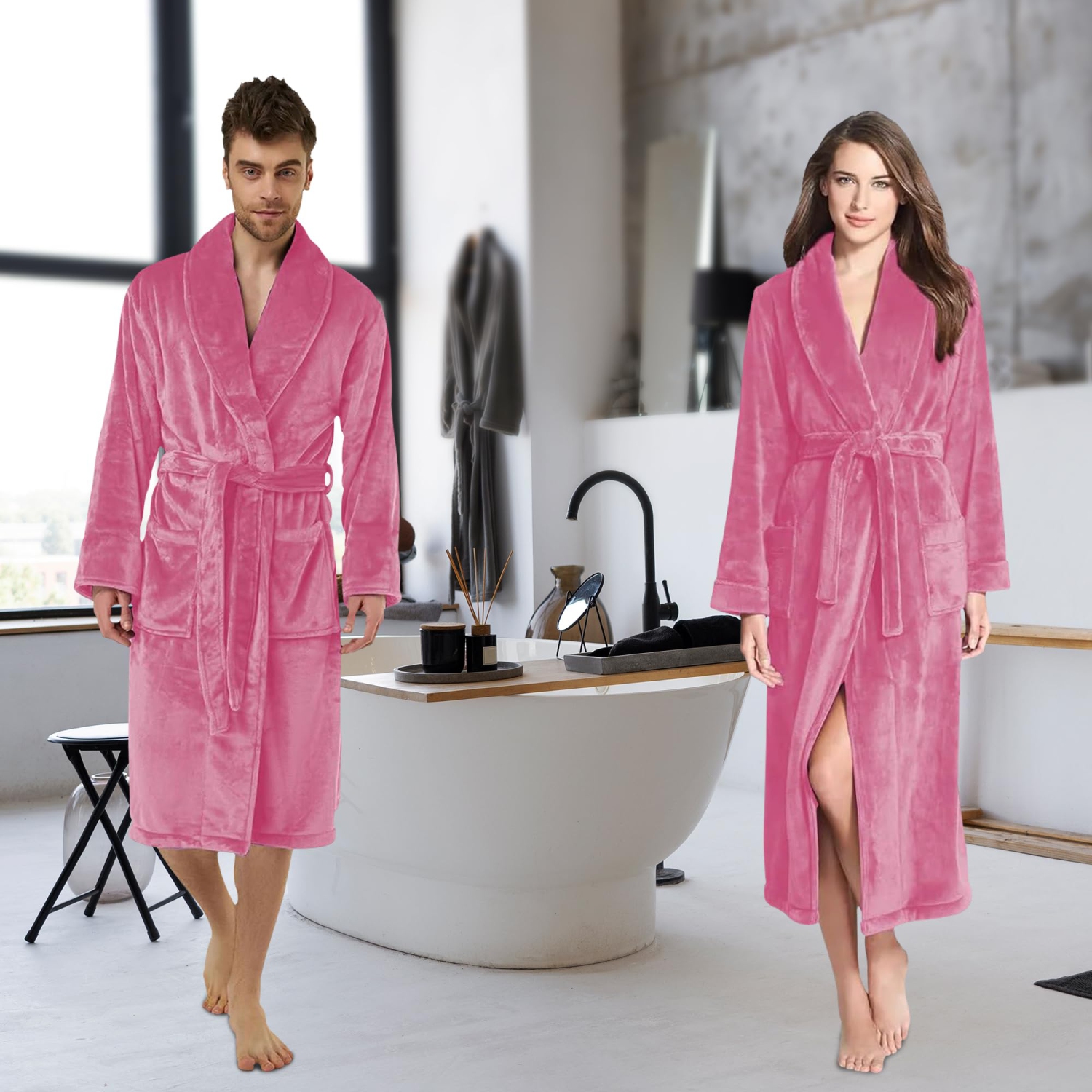 Canadian Linen Women Fleece Bathrobe Shawl Collar Kimono Bath Robes for Women and Men Long Robe Soft Plush Robe Spa Robe