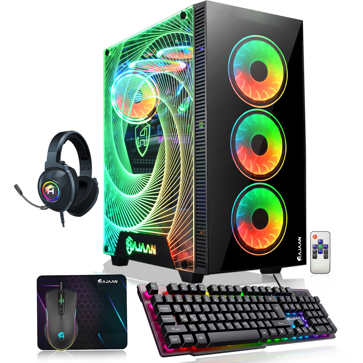 HAJAAN CYCLONIA Gaming PC Computer - AMD Ryzen 7 Processor up to 4.1 GHz, AMD Radeon RX 580 8GB, 32GB DDR4 RAM, 1TB SSD, RGB, Wi-Fi, Bluetooth, Windows 11 Pro 64-bit, New