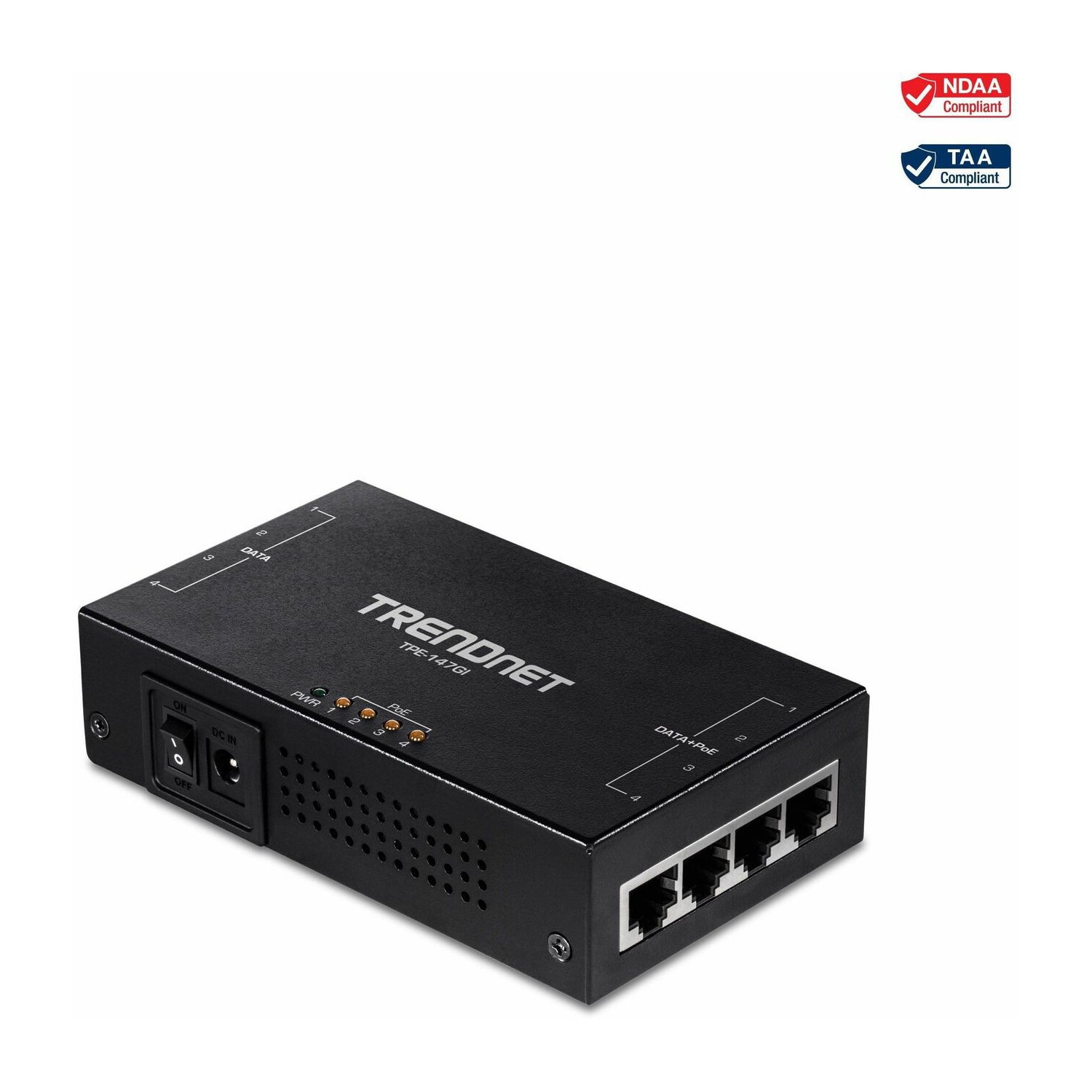 TRENDnet 65W 4-Port Gigabit PoE+ Injector -