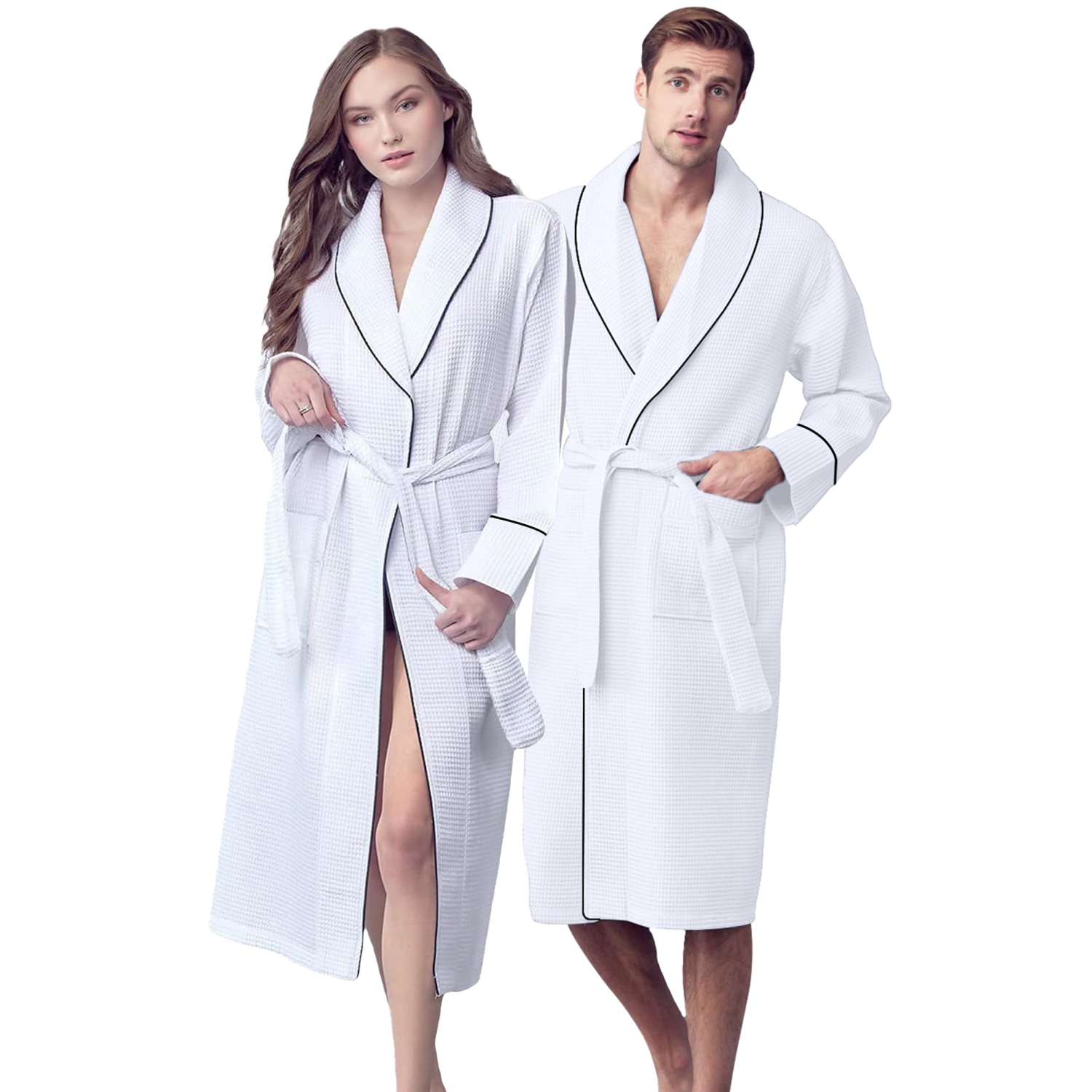 Canadian Linen Women Shawl Collar Terry Waffle Bathrobes Soft Absorbent Cotton Bathrobes for Shower bath Women Spa & Salons Lounge Robes, Large, White