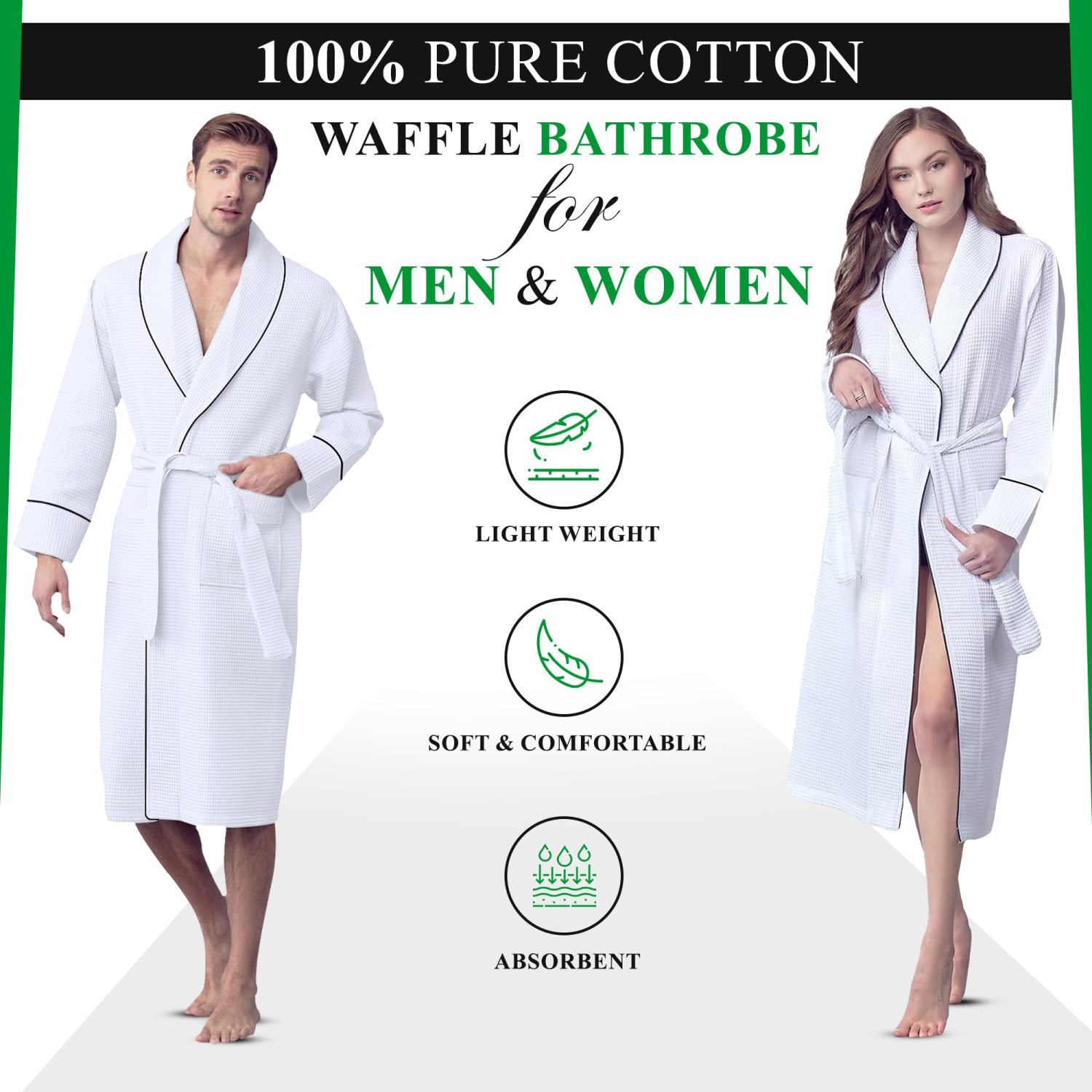 Canadian Linen Women Shawl Collar Terry Waffle Bathrobes Soft Absorbent Cotton Bathrobes for Shower bath Women Spa & Salons Lounge Robes, Large, White