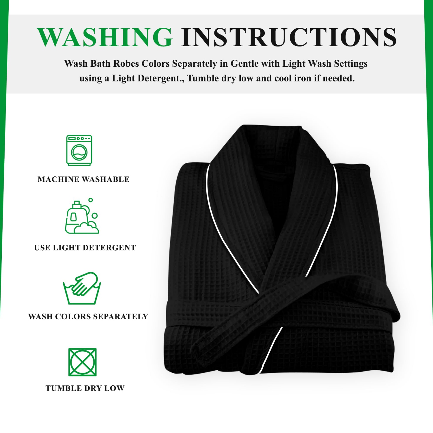 Canadian Linen Women Col Shawl Terry Waffle Peignoirs doux absorbants en coton pour baignoire de douche Femmes Spa & Salons Lounge Robes, grand, noir