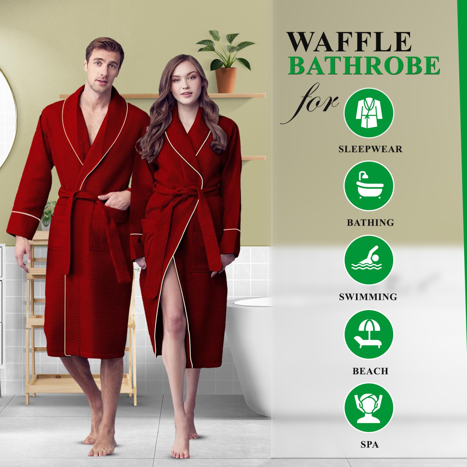 Canadian Linen – Peignoir en tissu éponge gaufré à col châle pour femmes, vêtements de nuit doux absorbants vêtements de nuit nuit, piscine spa pour