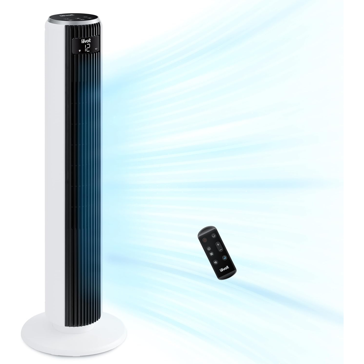 LEVOIT 36'' Tower Fan for Bedroom, 90° Oscillating Standing Fans with 26ft/s Velocity, Quiet 25dB, Bladeless Cooling Fan for Office, 12 Speeds, 4
