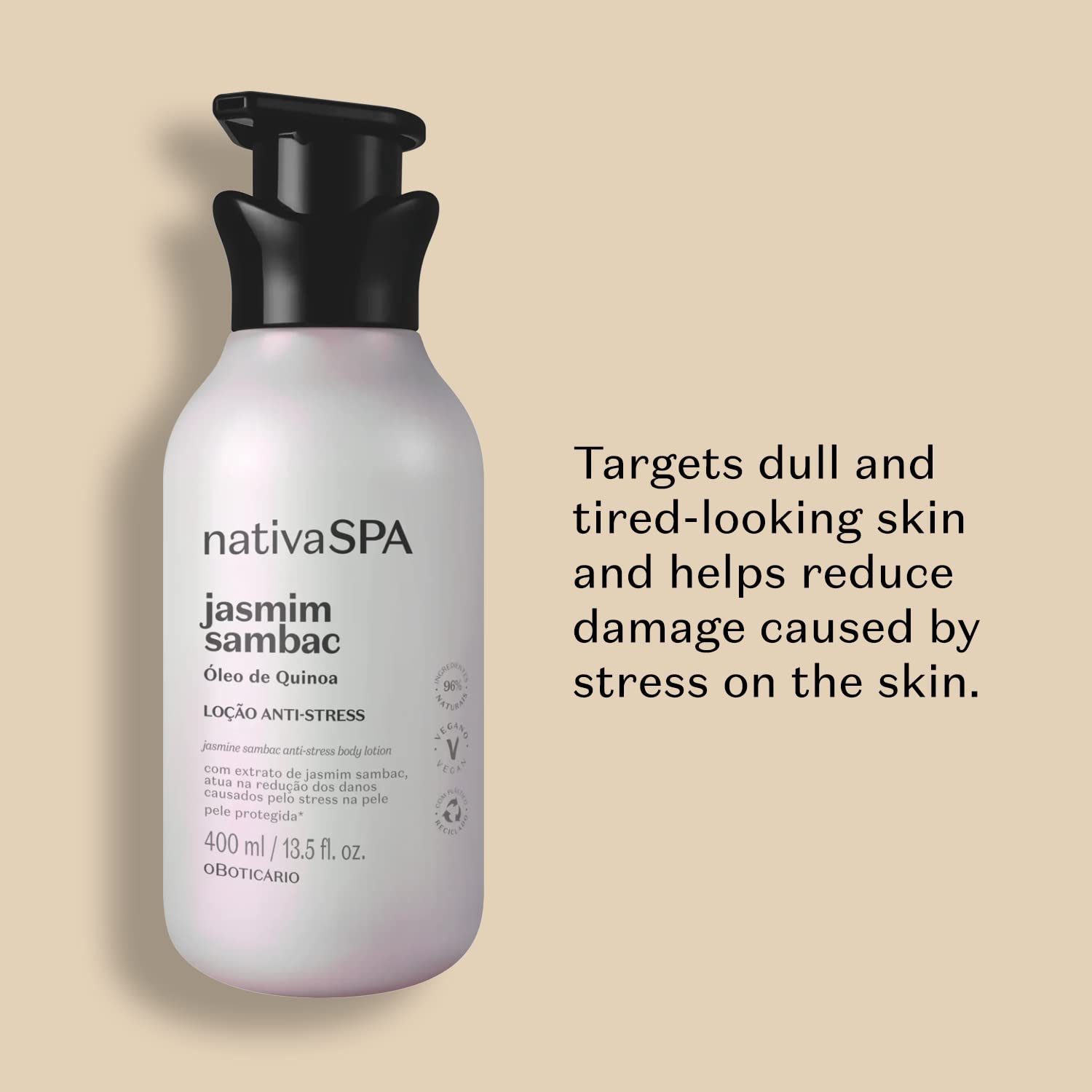 Nativa SPA par O Boticario Jasmin Sambac anti-stress lotion pour le corps, hydratant parfumé enrichi de gouttes de quinoa purifiées pour une