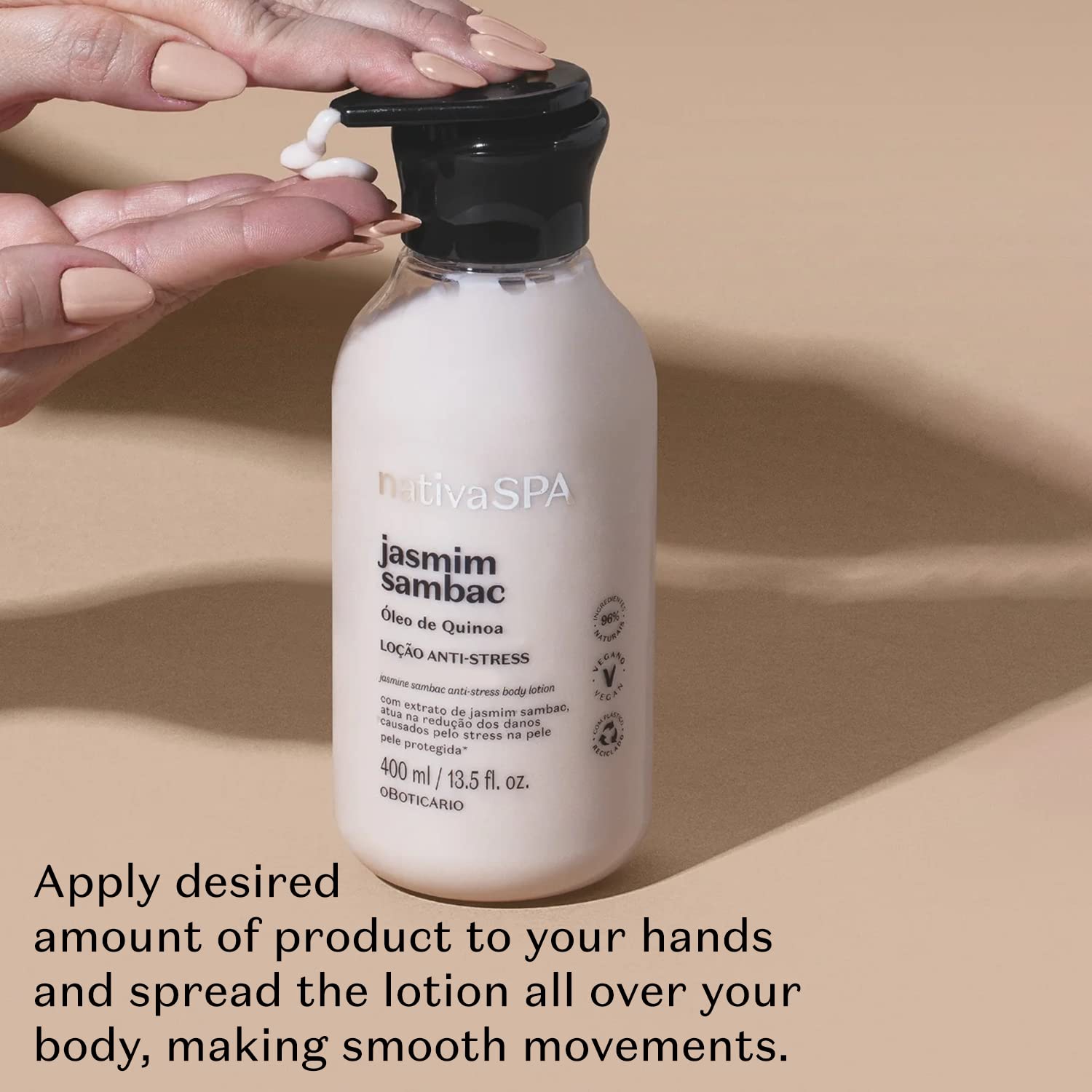 Nativa SPA par O Boticario Jasmin Sambac anti-stress lotion pour le corps, hydratant parfumé enrichi de gouttes de quinoa purifiées pour une