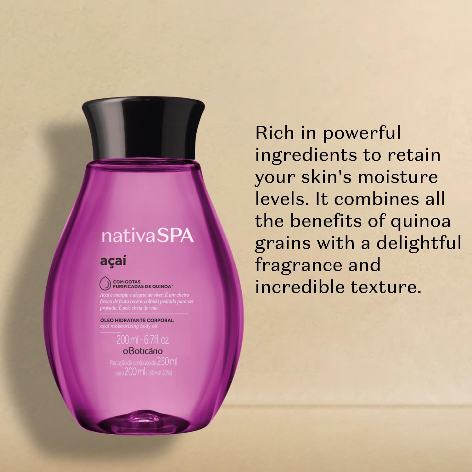 Nativa SPA de O Boticário, açaí huile pour le corps, hydratant parfumé, 6,8 oz