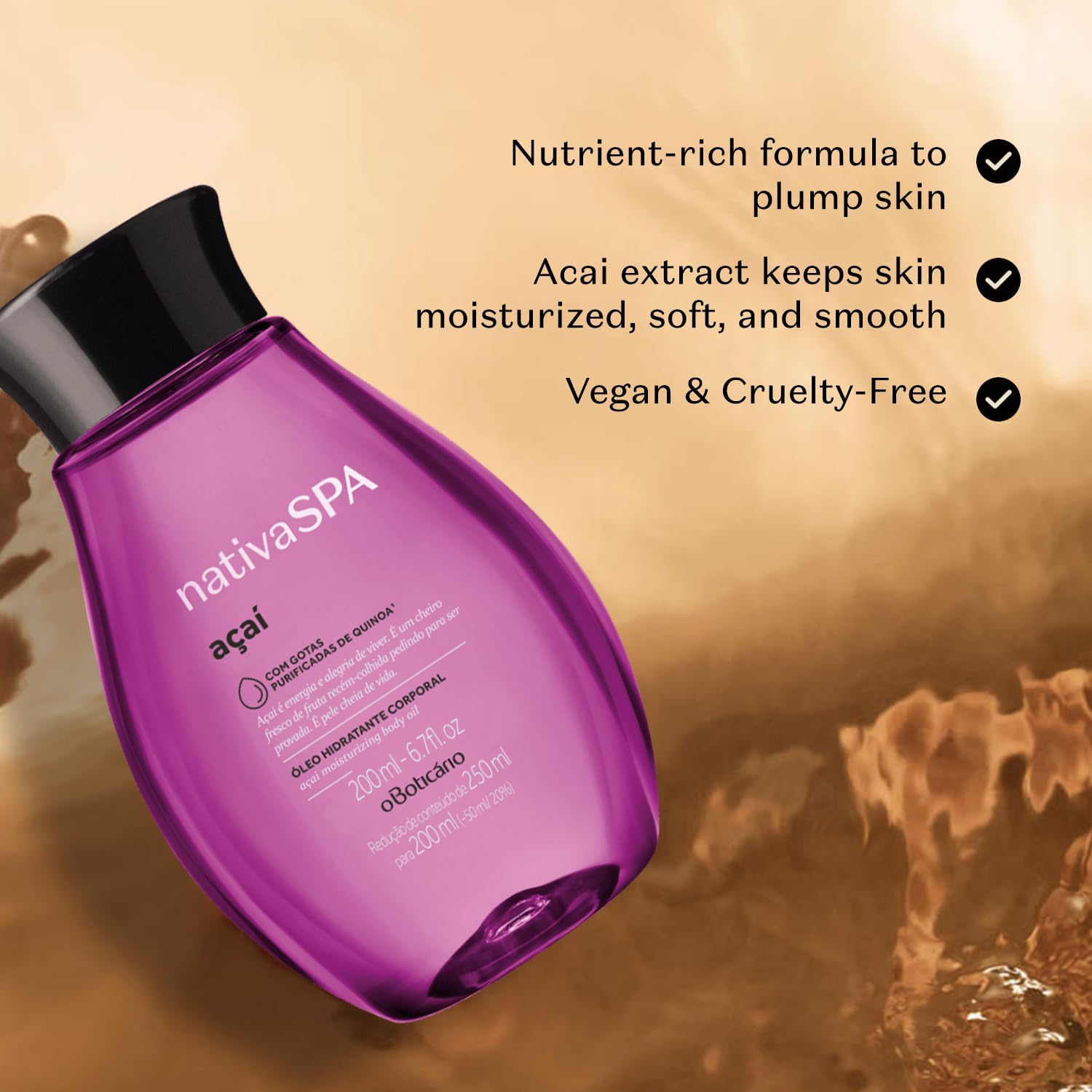 Nativa SPA de O Boticário, açaí huile pour le corps, hydratant parfumé, 6,8 oz