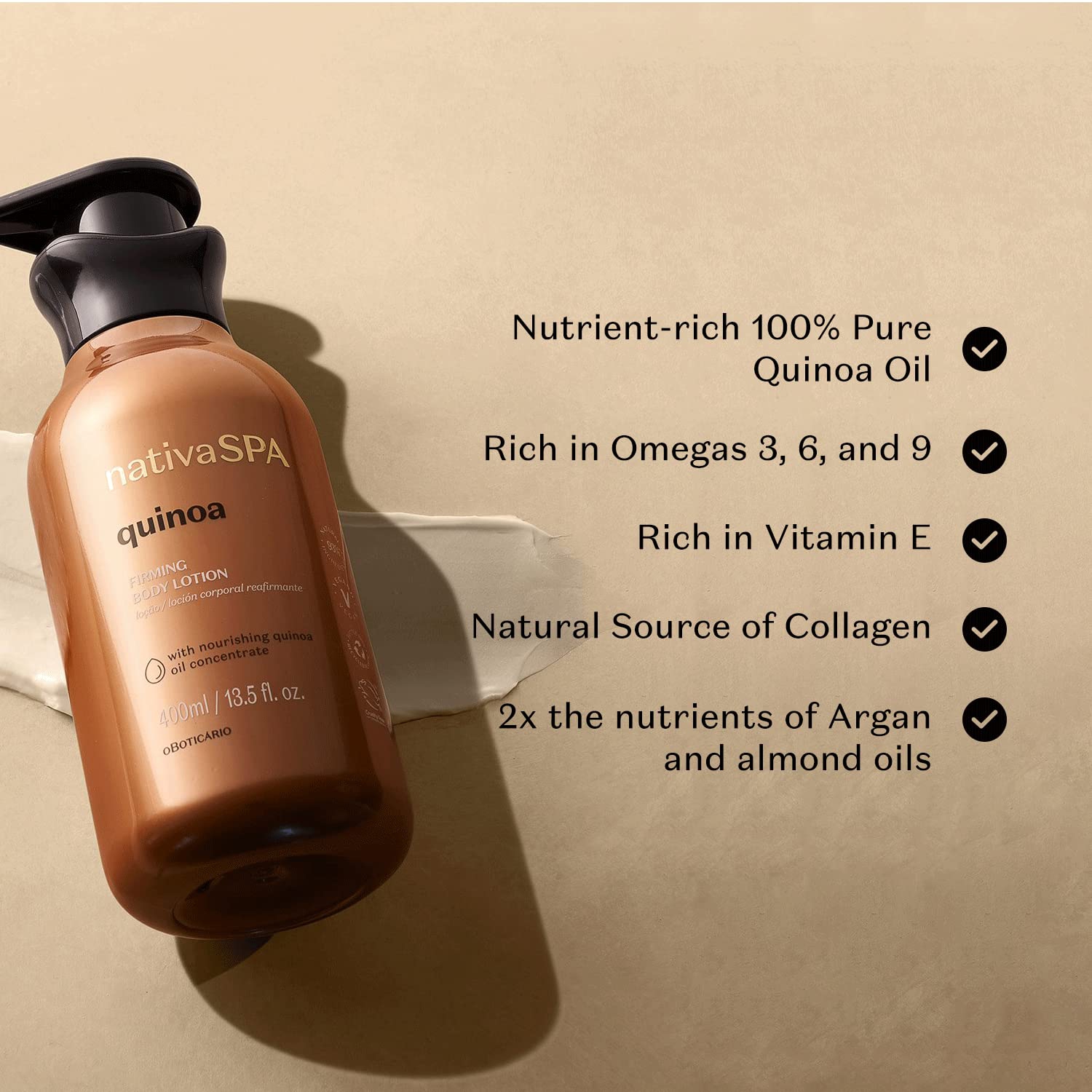 Nativa SPA by O Boticário, Madagascar Vanilla Moisturizing Body Lotion, Fragranced Skin Moisturizer with Purified Quinoa Drops, 13.5 Ounce