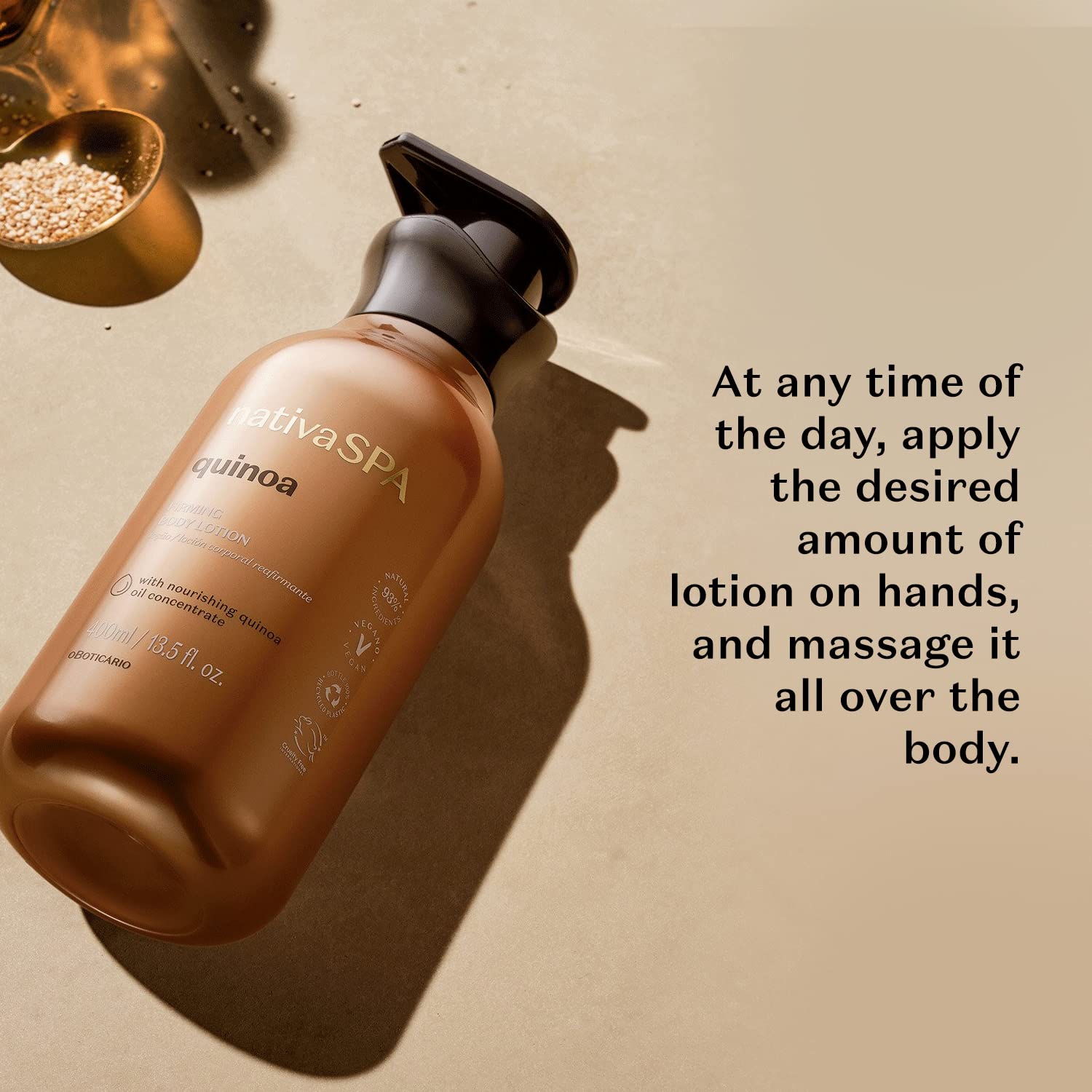 Nativa SPA by O Boticário, Madagascar Vanilla Moisturizing Body Lotion, Fragranced Skin Moisturizer with Purified Quinoa Drops, 13.5 Ounce