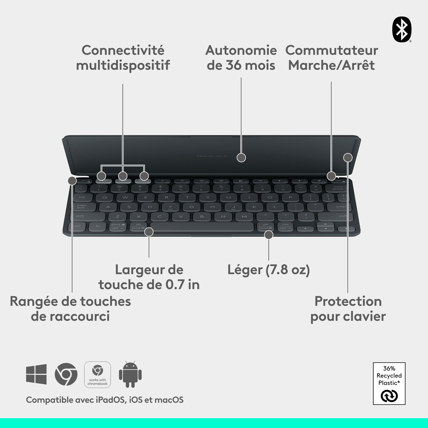 Clavier universel Keys-To-Go 2 de Logitech avec couvercle - Graphite - Anglais