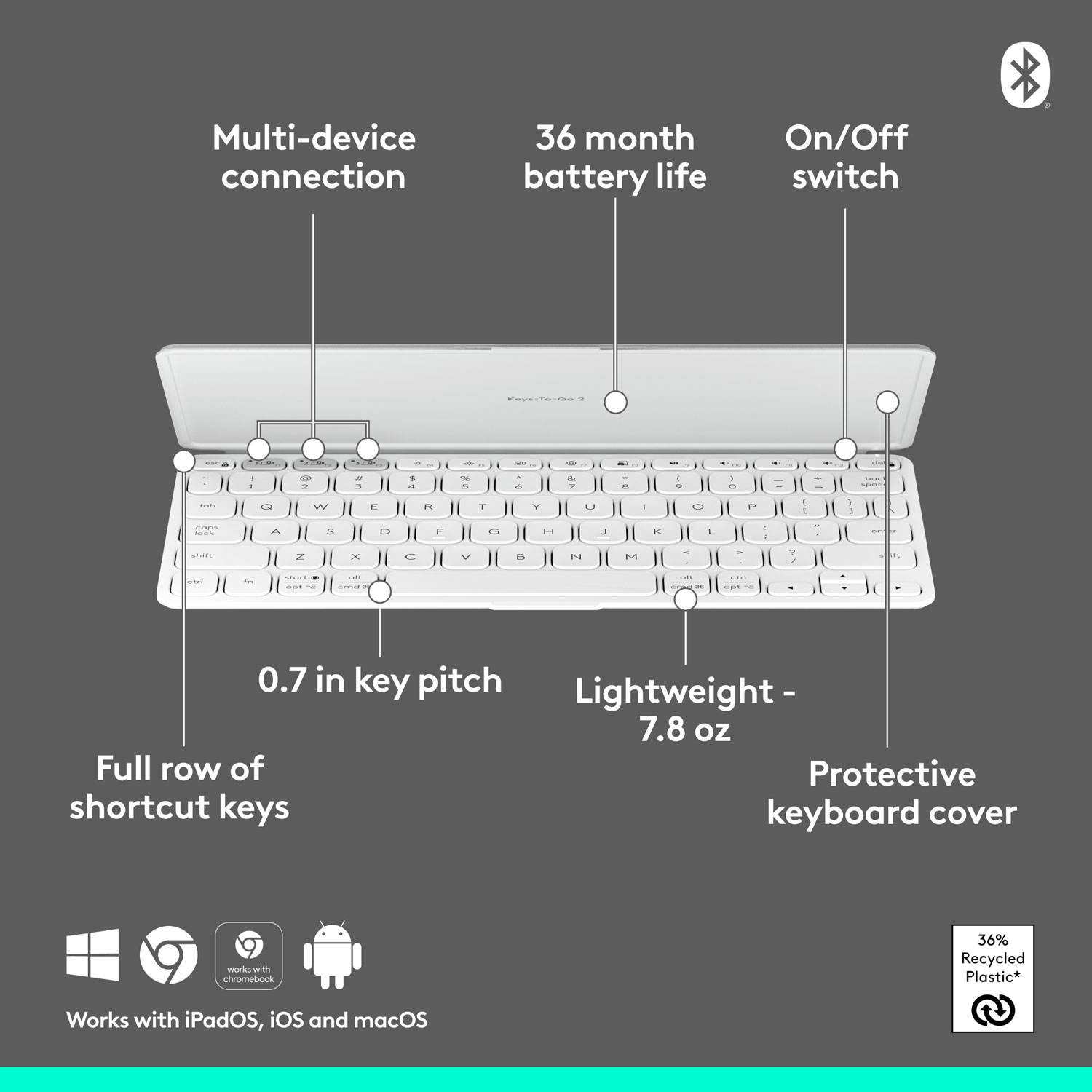 Logitech Keys-To-Go 2 Universal Keyboard with Cover - Pale Grey - English