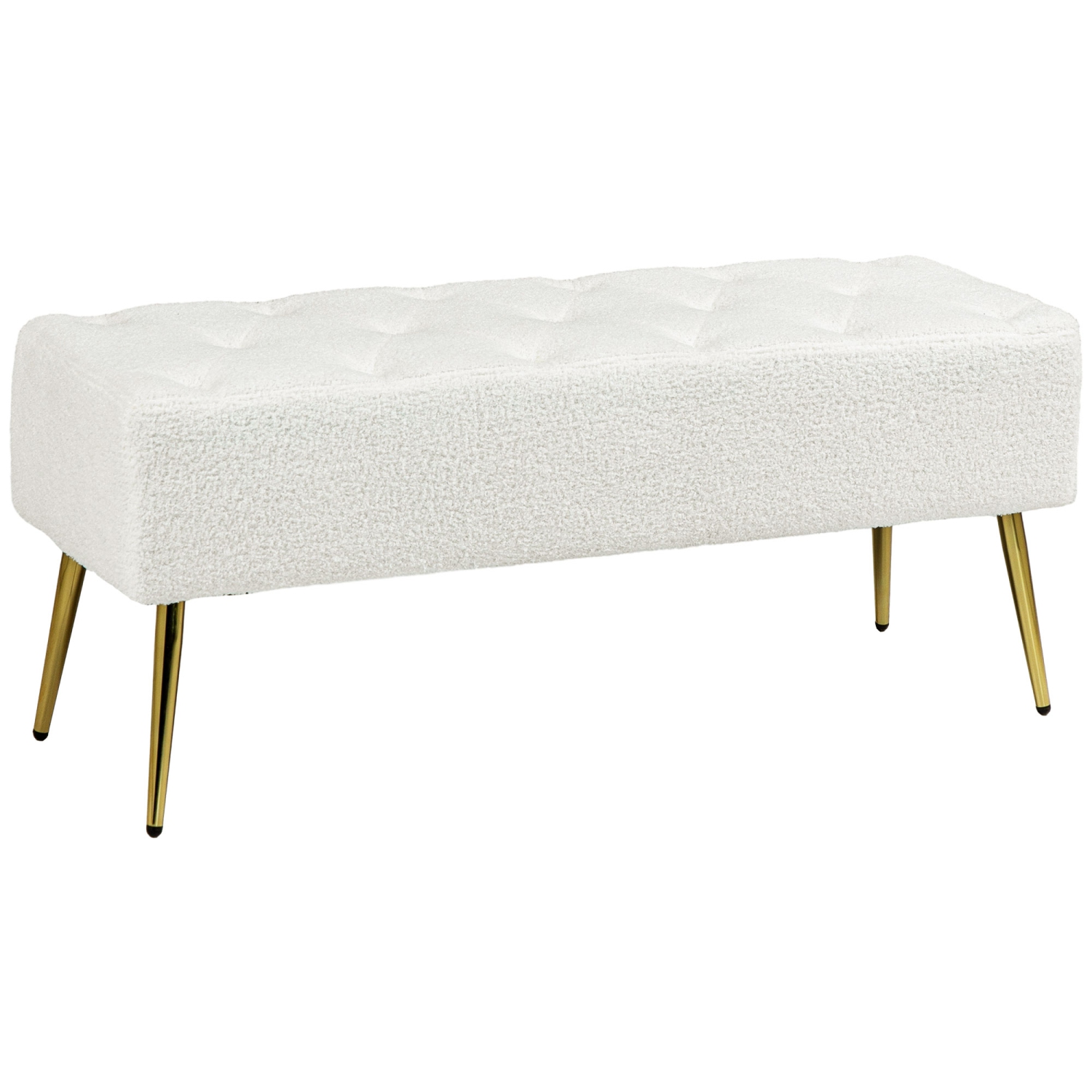 HOMCOM 44" End of Bed Bench, Lamb's Wool-Feel Upholstered Entryway Bench with Tufted Padded Seat and Steel Legs for Living Room, Hallway, Cream White