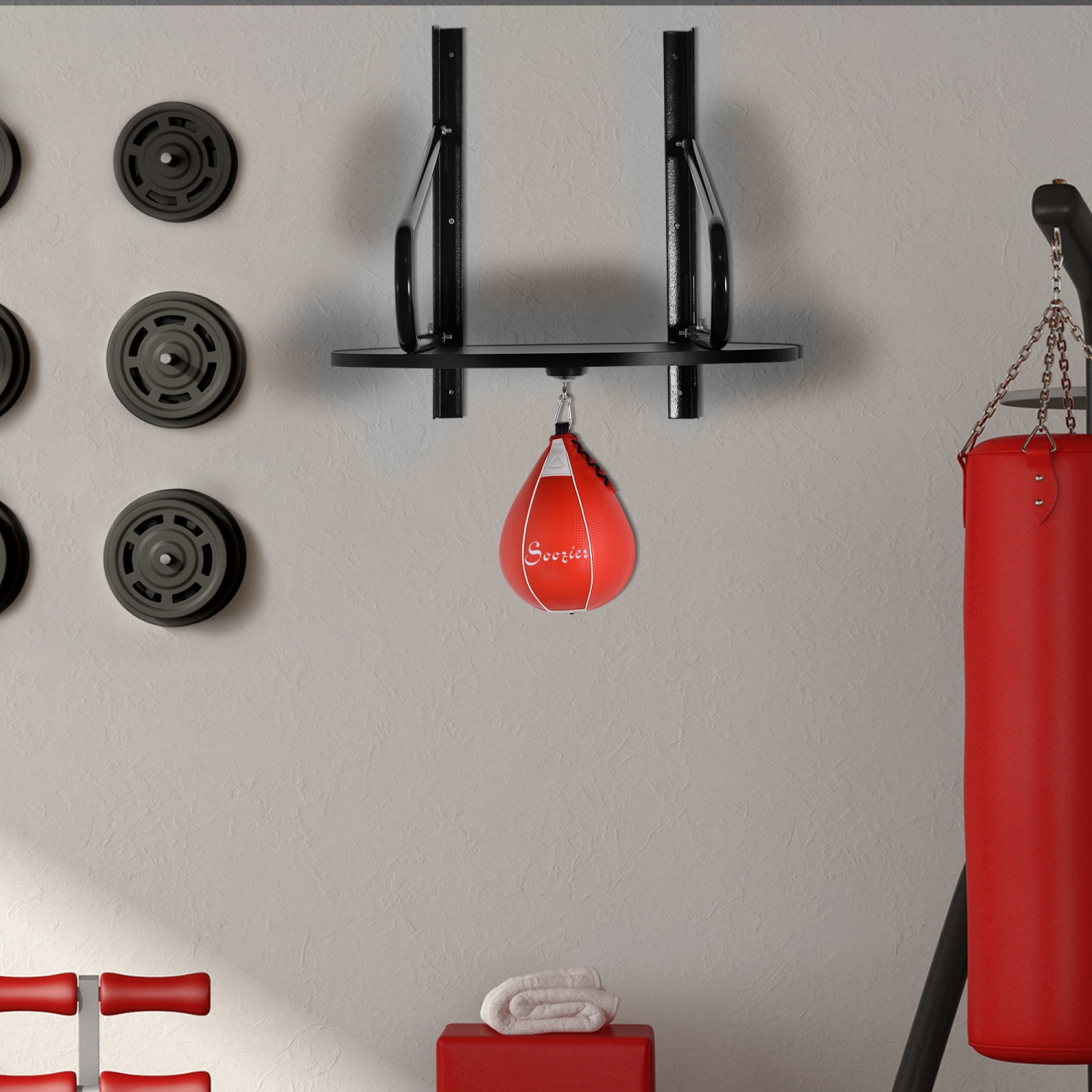 Soozier Adjustable Speed Bag Platform, Wall Mounted Speed Bag for Boxing with 360°Swivel and 6" Speedbag, Punching Training Equipment for Fitness,