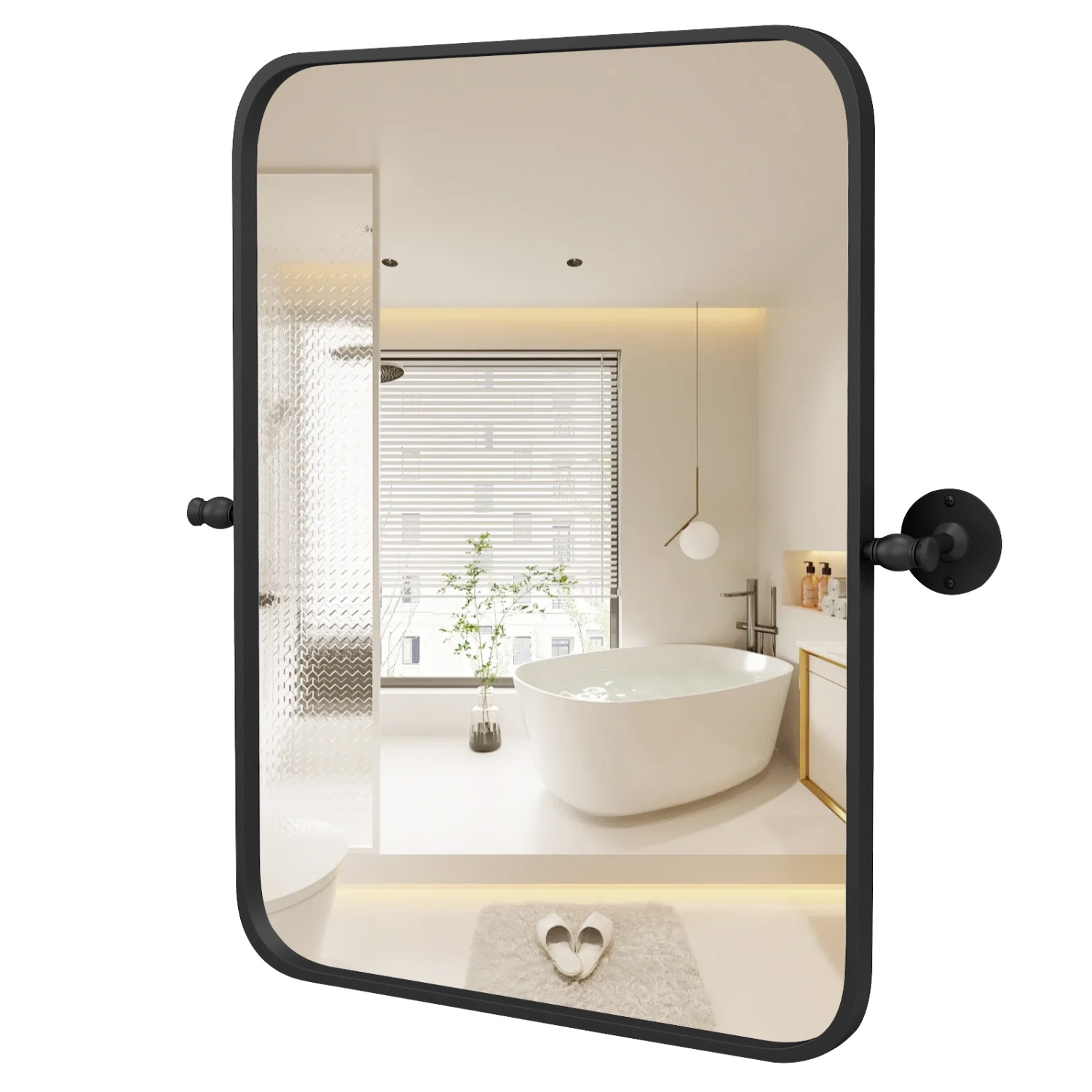 Costway 30 x 22 Inch Black Metal Framed Pivot Rectangle Wall-Mounted Mirror Black