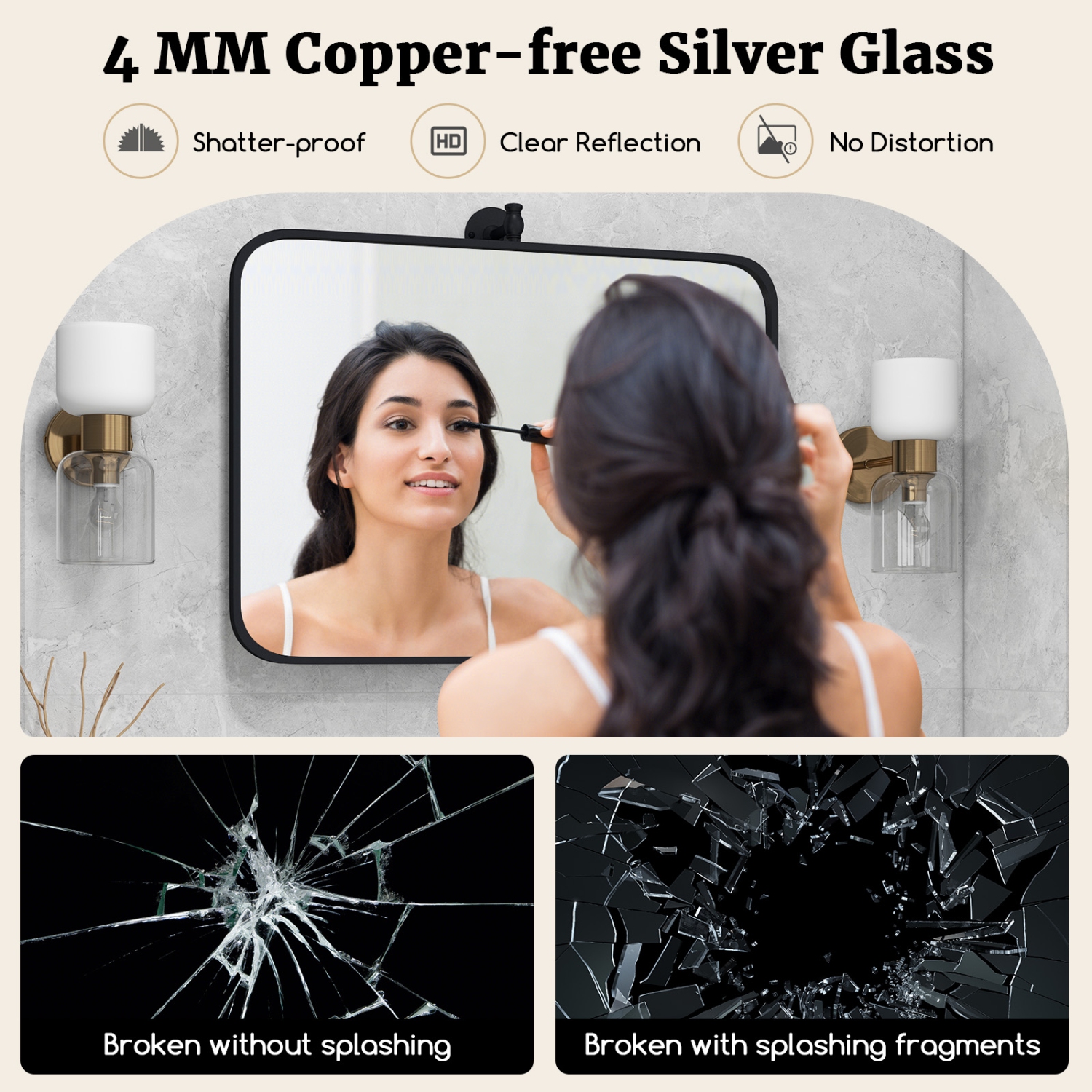 Costway 30 x 22 Inch Black Metal Framed Pivot Rectangle Wall-Mounted Mirror Black