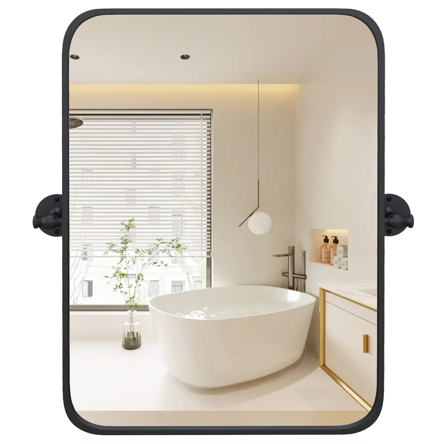 Costway 30 x 22 Inch Black Metal Framed Pivot Rectangle Wall-Mounted Mirror Black
