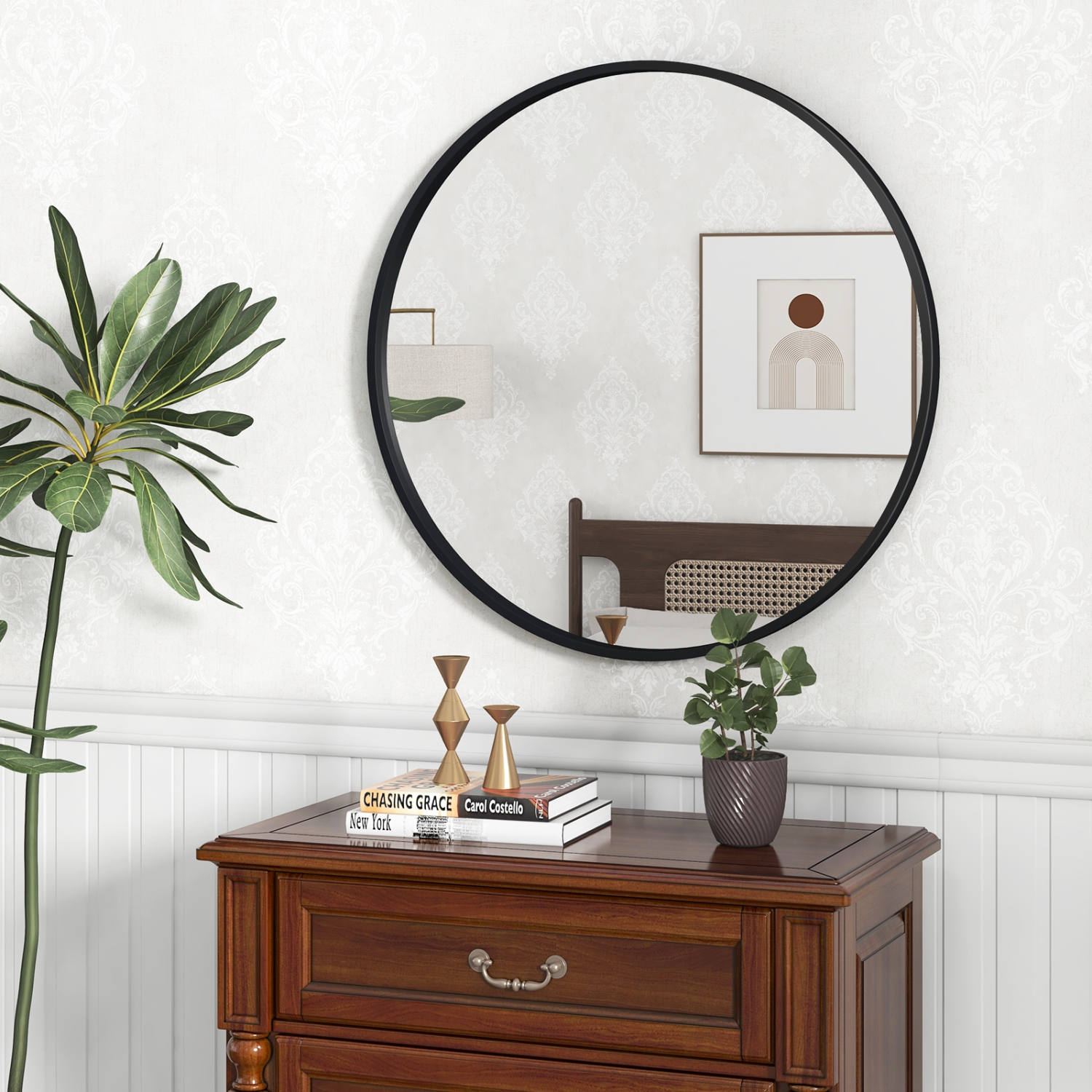 Costway 24" Circle Bathroom Mirror Round Wall Mirror with Explosion-proof Film