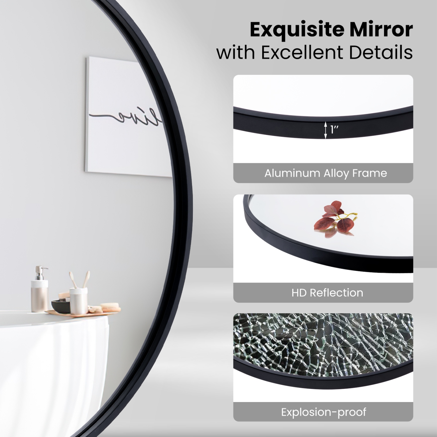 Costway 24" Circle Bathroom Mirror Round Wall Mirror with Explosion-proof Film