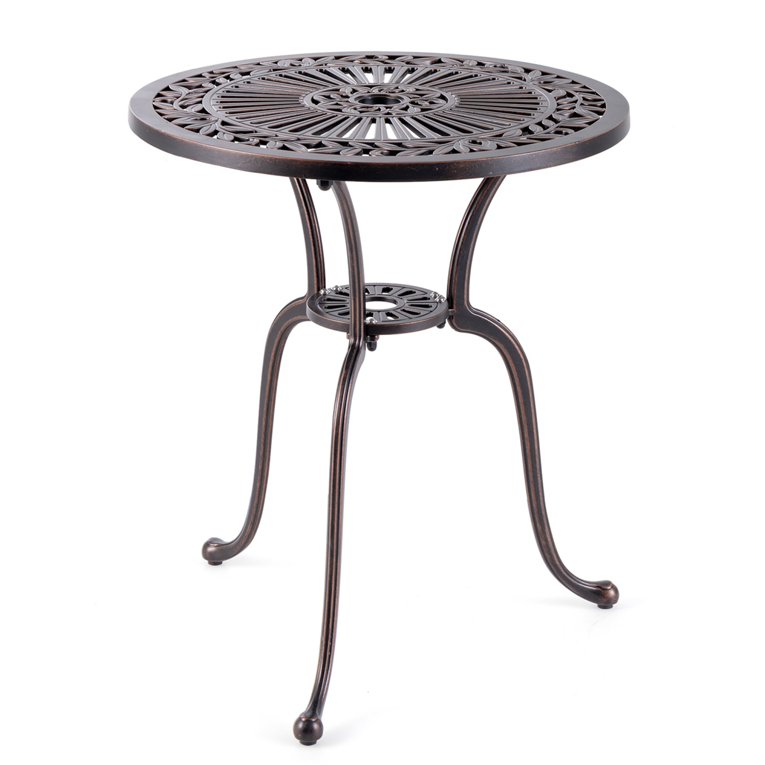 Table de patio ronde de 24 po en aluminium moulé de Costway avec trou pour parasol de 2 po
