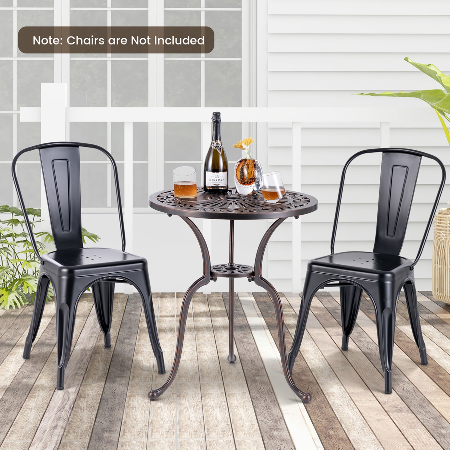 Table de patio ronde de 24 po en aluminium moulé de Costway avec trou pour parasol de 2 po