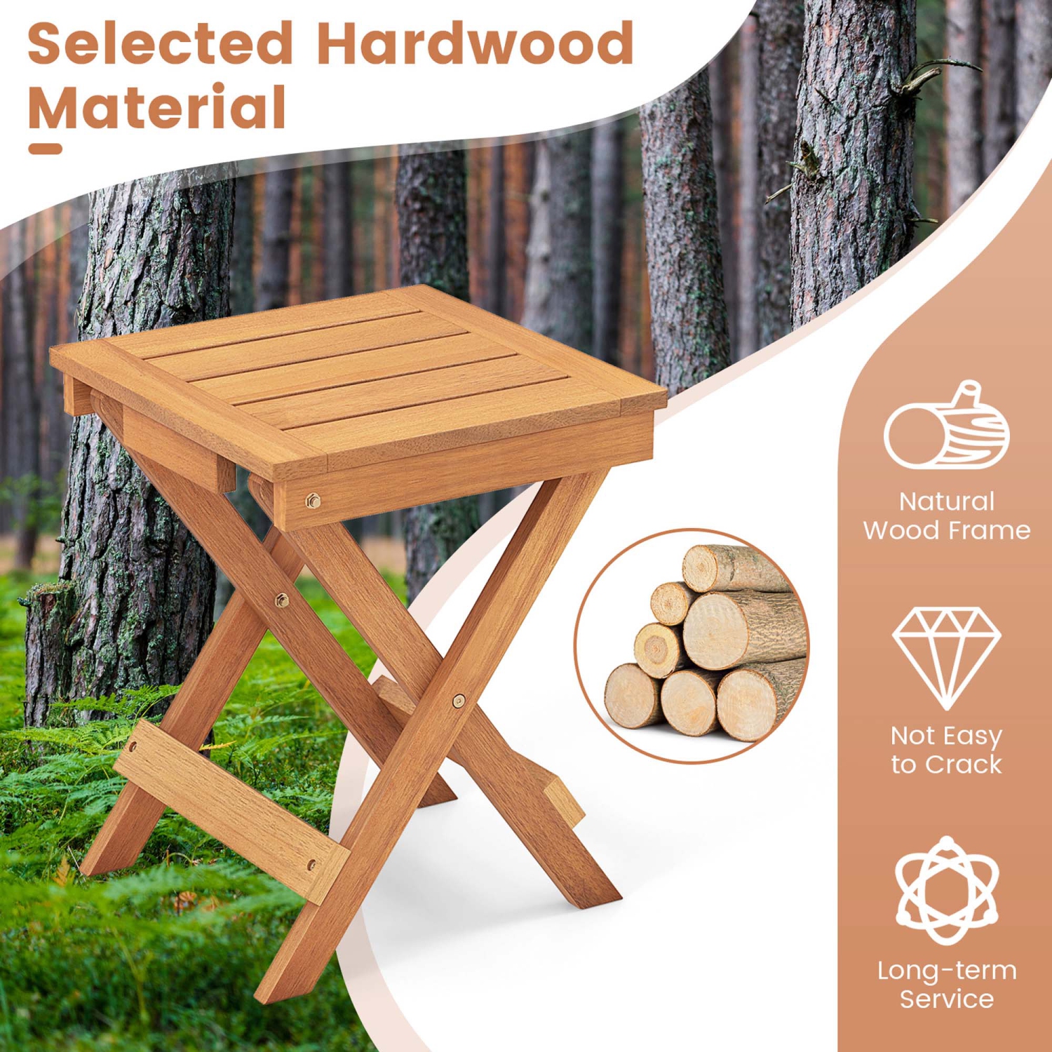 Costway 14" Compact Folding Side Table with Slatted Tabletop Stable Triangular Structure