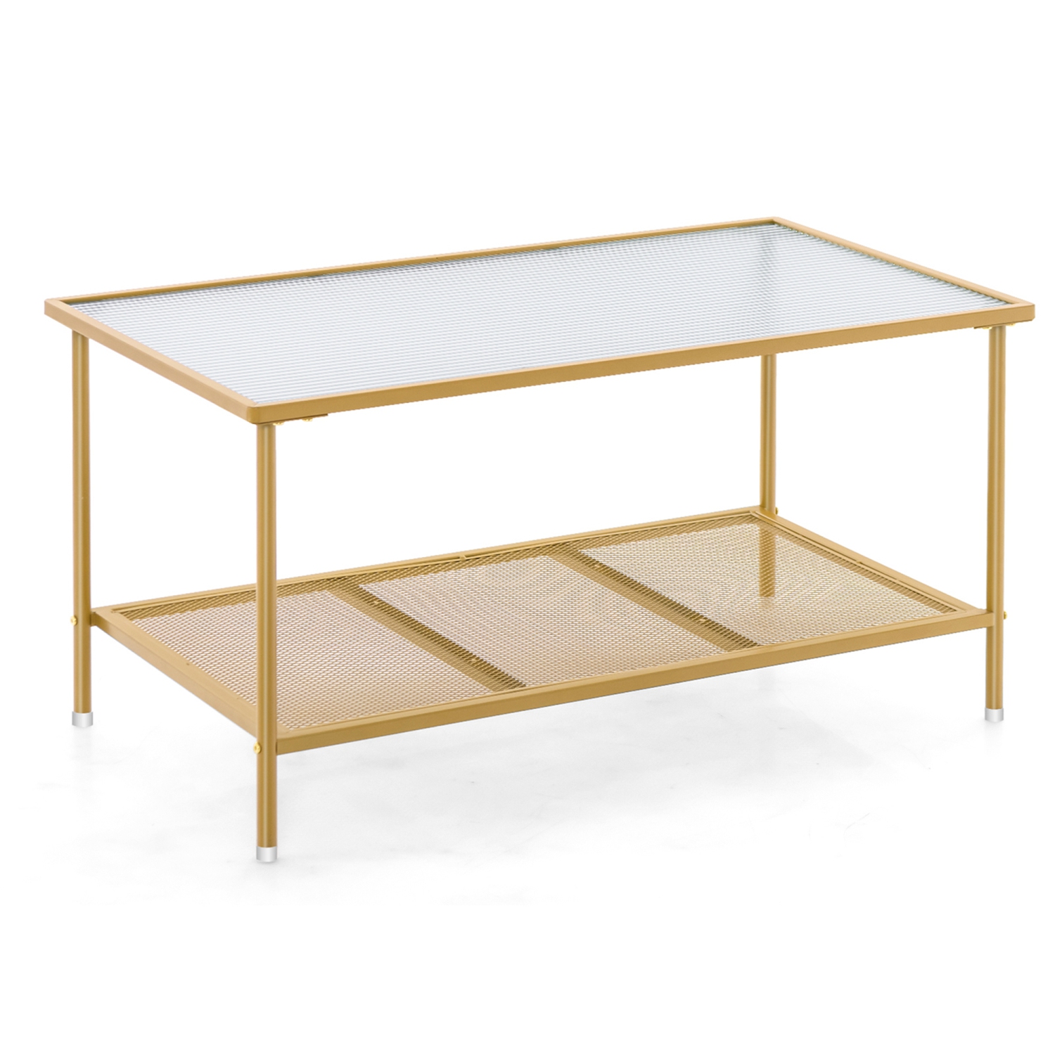 Costway 2-Tier Coffee Table with Shelf with Tempered Glass Top & Metal ...