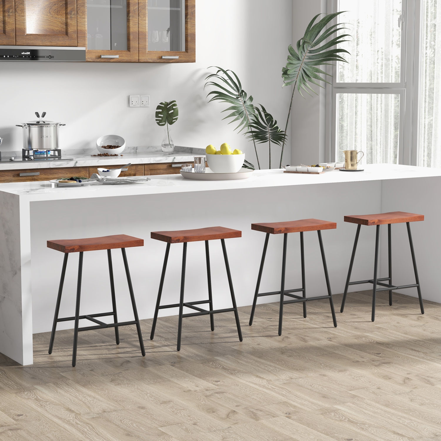 Ensemble de 2 chaises de salle à manger style industriel avec tabouret à hauteur de comptoir et cadre en métal de Costway