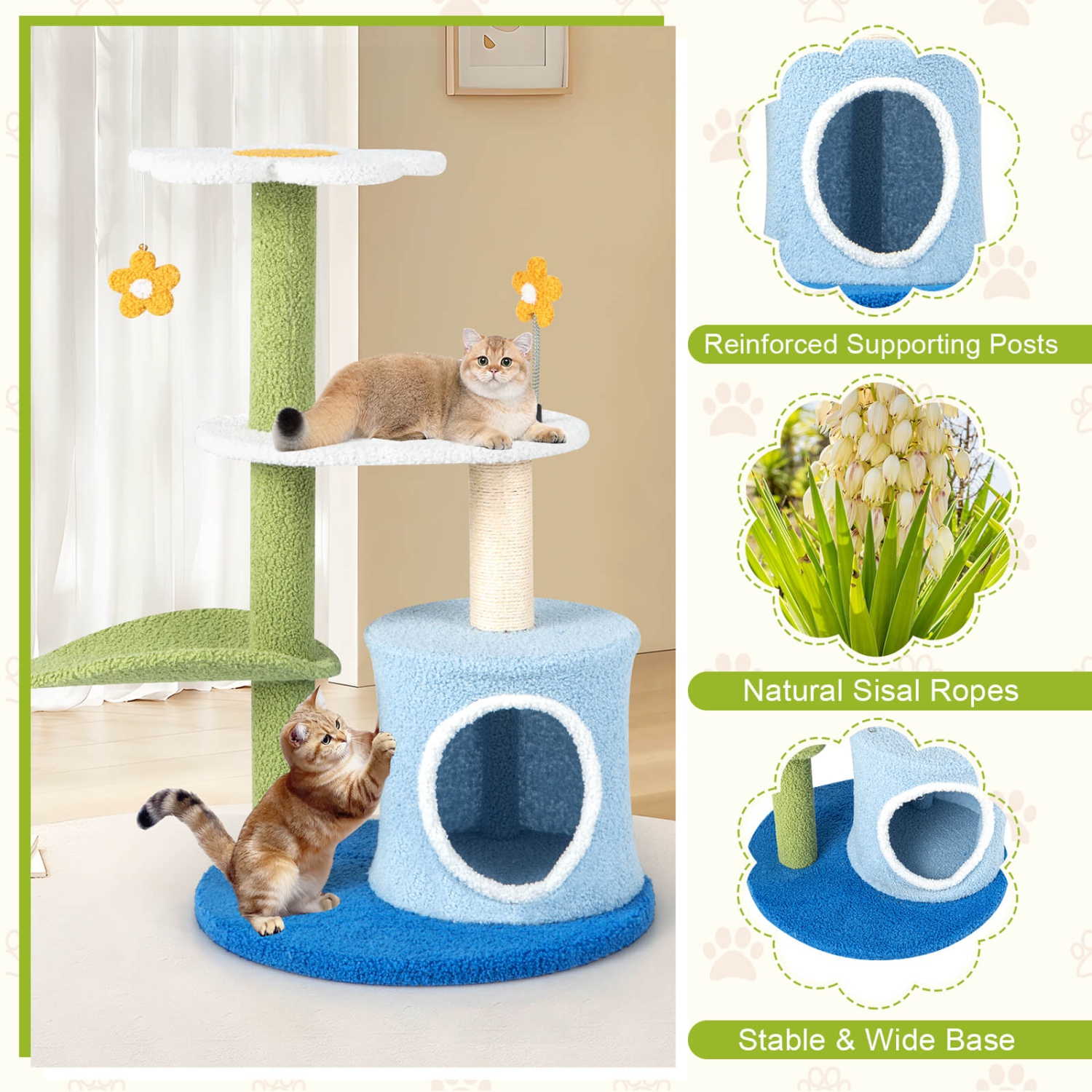 Meuble d'activités à 4 niveaux pour chatons modernes avec poteau à rayures sisal de Costway