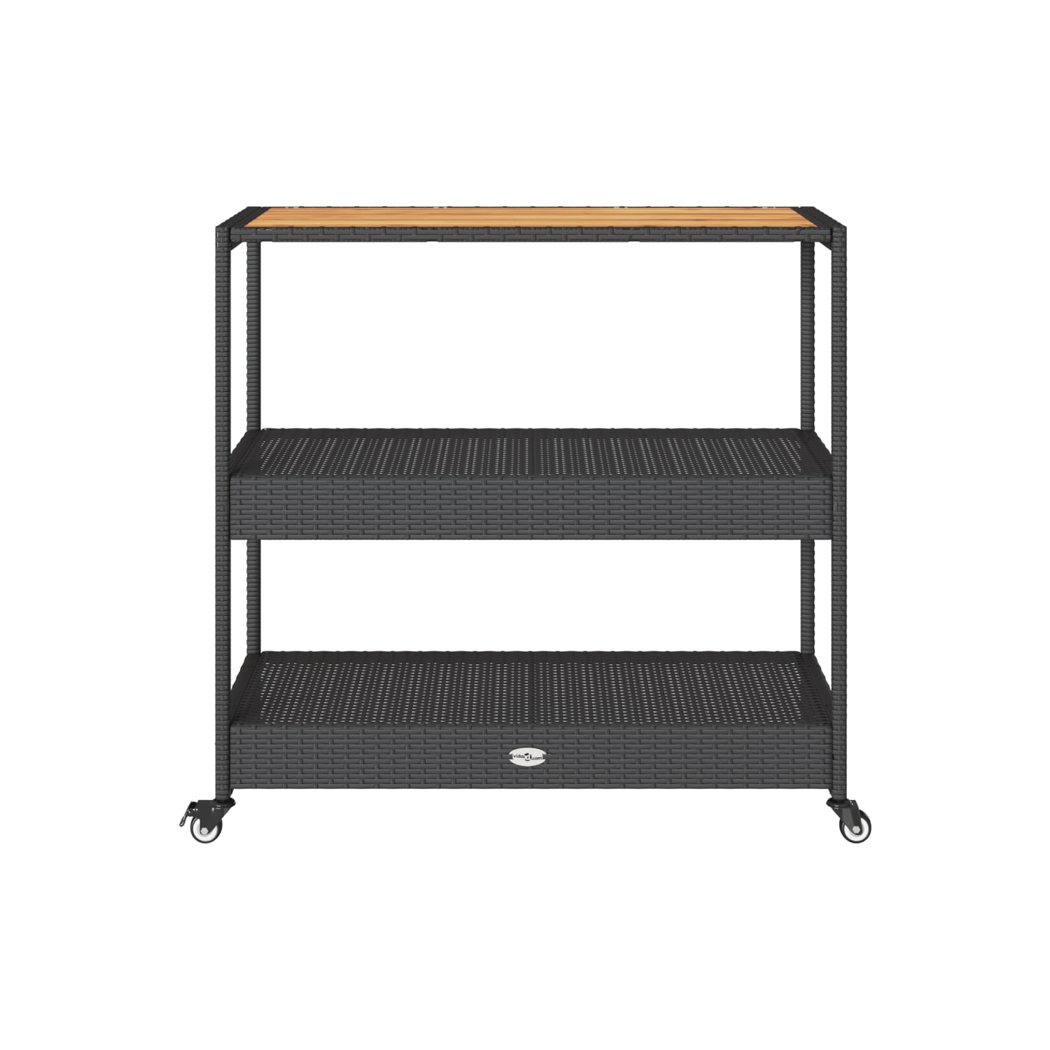 vidaXL Bar Cart 3-Tier Black Poly Rattan and Solid Wood Acacia