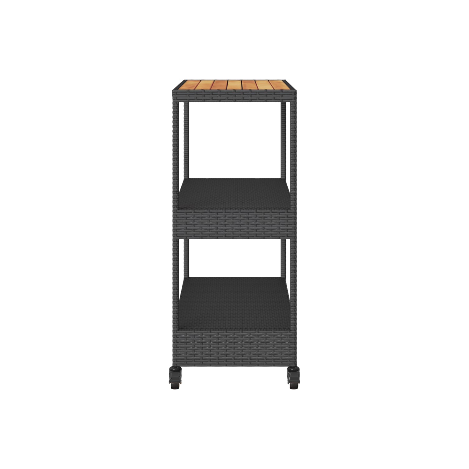vidaXL Bar Cart 3-Tier Black Poly Rattan and Solid Wood Acacia