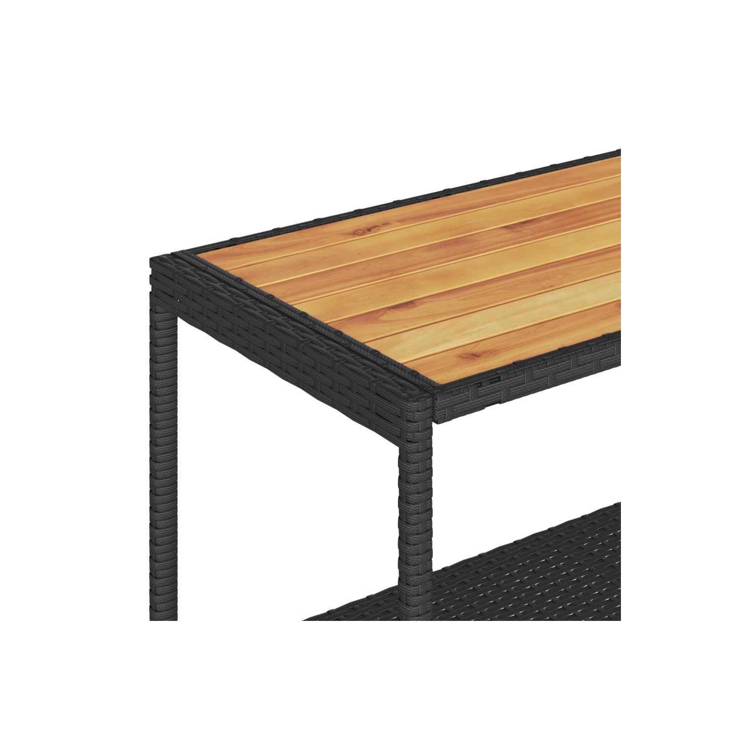 vidaXL Bar Cart 3-Tier Black Poly Rattan and Solid Wood Acacia