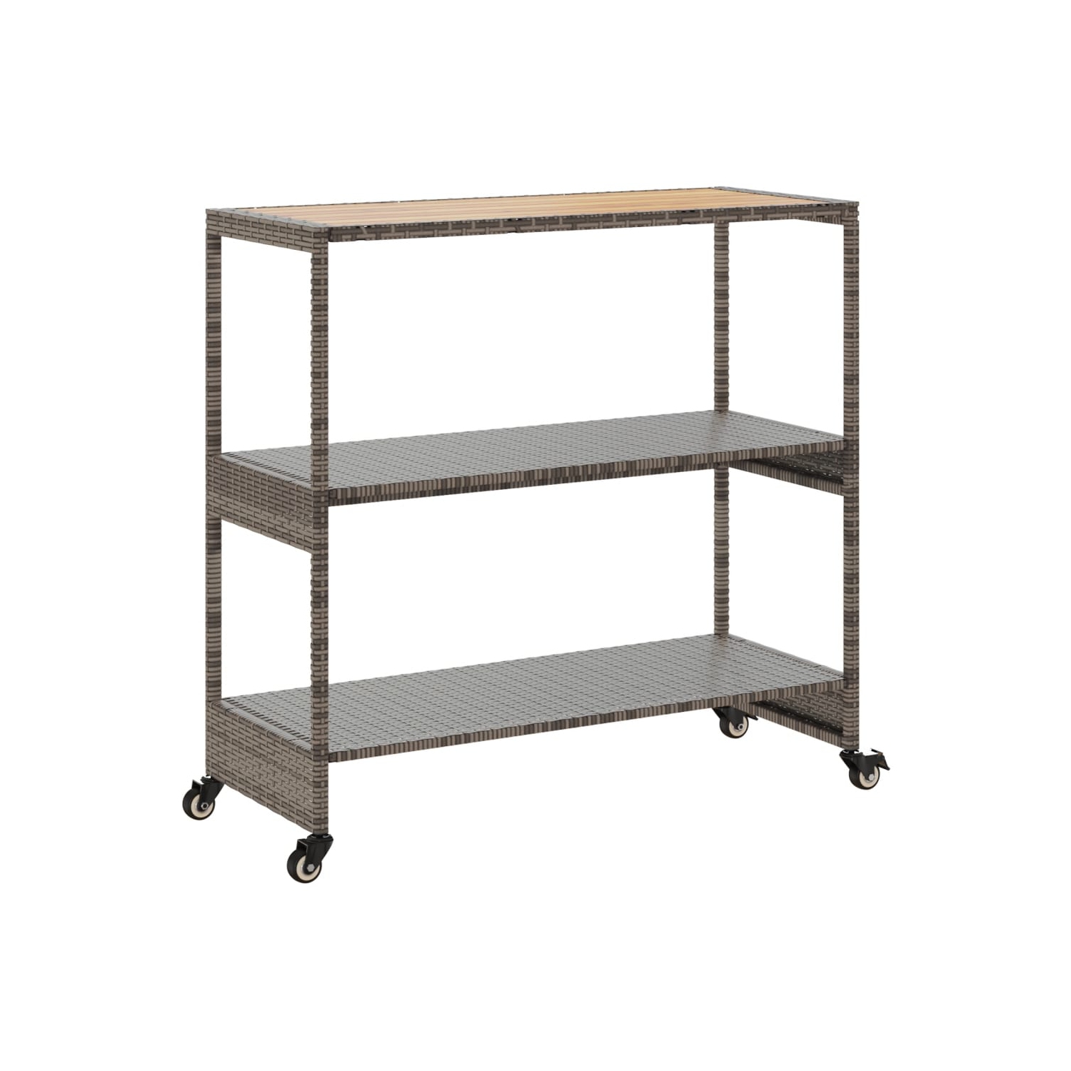 vidaXL Bar Cart 3-Tier Grey Poly Rattan and Solid Wood Acacia