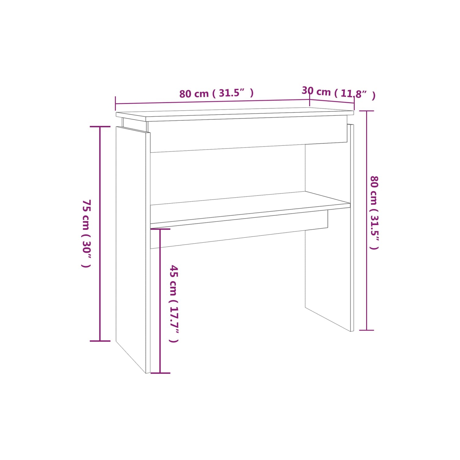 vidaXL Console Table Grey Sonoma 80x30x80 cm Engineered Wood
