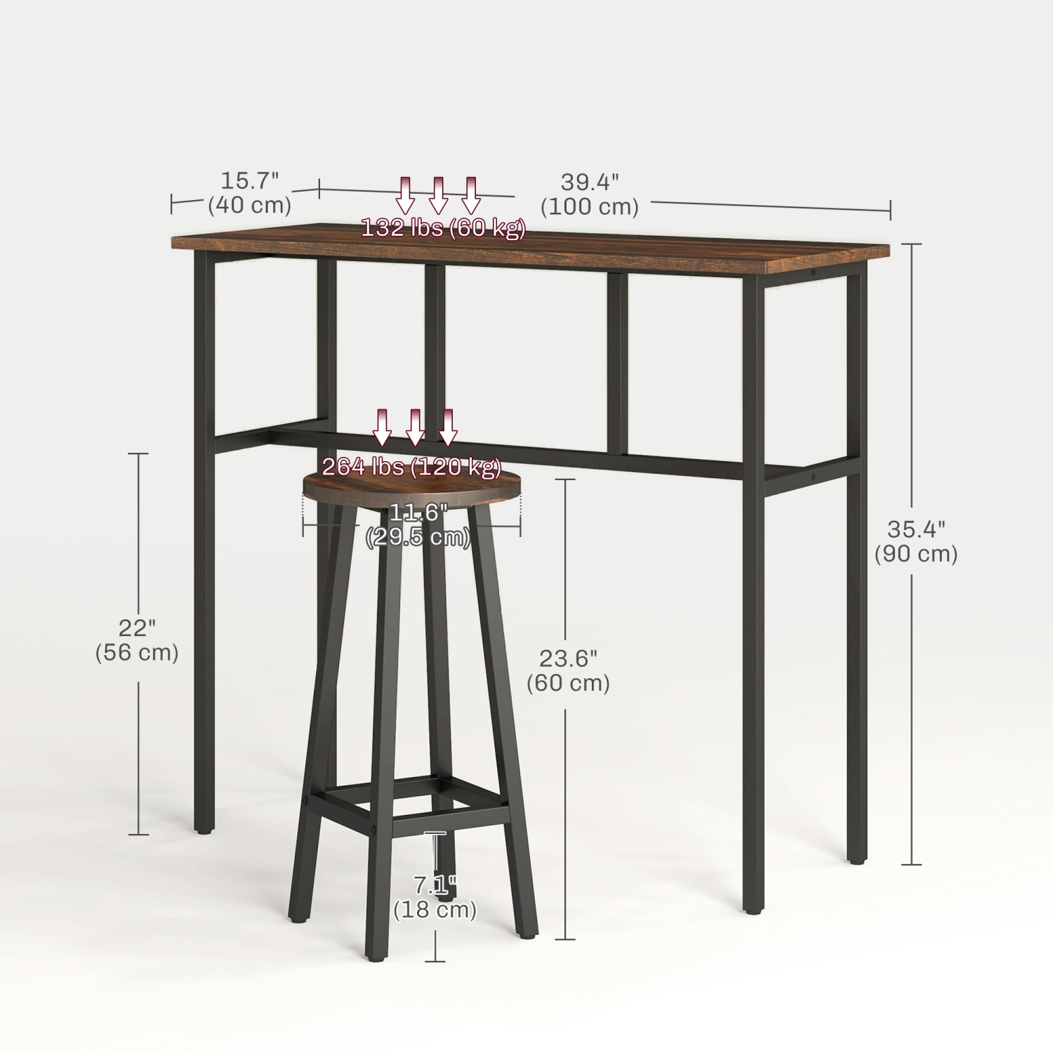 HOMCOM – Ensemble 6 pièces avec table de bar, 2 tables-déjeuners avec 4 tabourets, tables et chaises de salle à manger à hauteur de comptoir pour