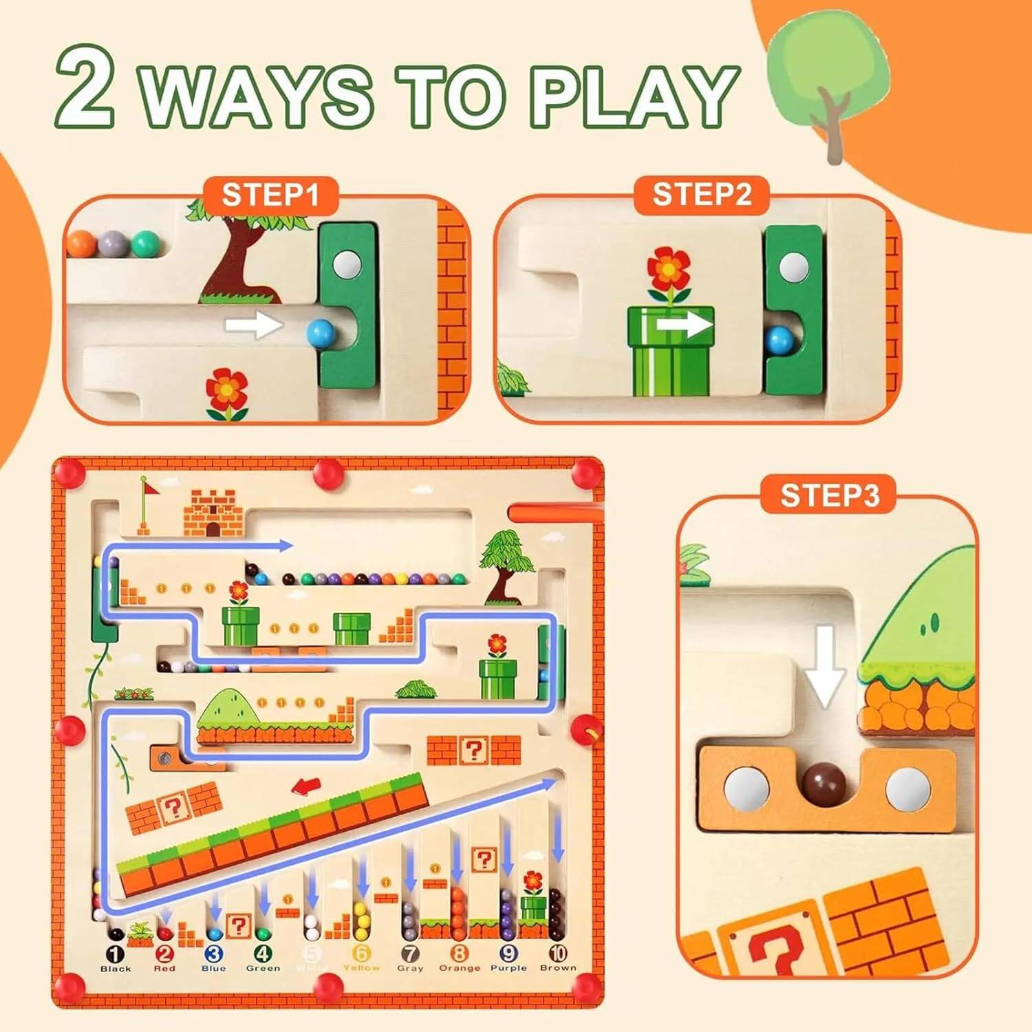 Magnetic Color and Number Maze, Montessori Fine Motor Skills Toy for Boys Girls 3-6 Years Old, Wooden Magnet Board Puzzles Toddler Activities