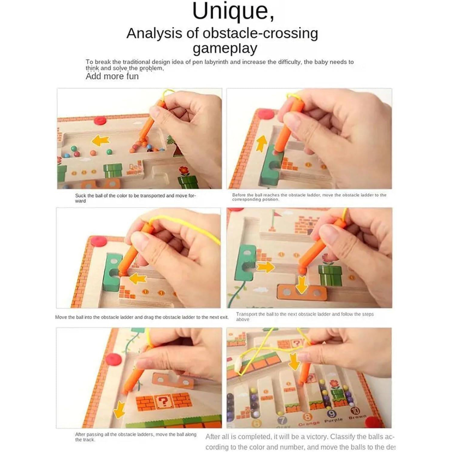 Magnetic Color and Number Maze, Montessori Fine Motor Skills Toy for Boys Girls 3-6 Years Old, Wooden Magnet Board Puzzles Toddler Activities