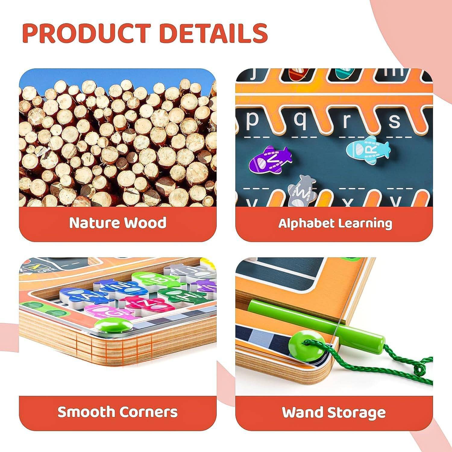 Magnetic Alphabet Wooden Puzzle, Montessori Educational Fine Motor Toy pour jeunes enfants de 3-6 ans