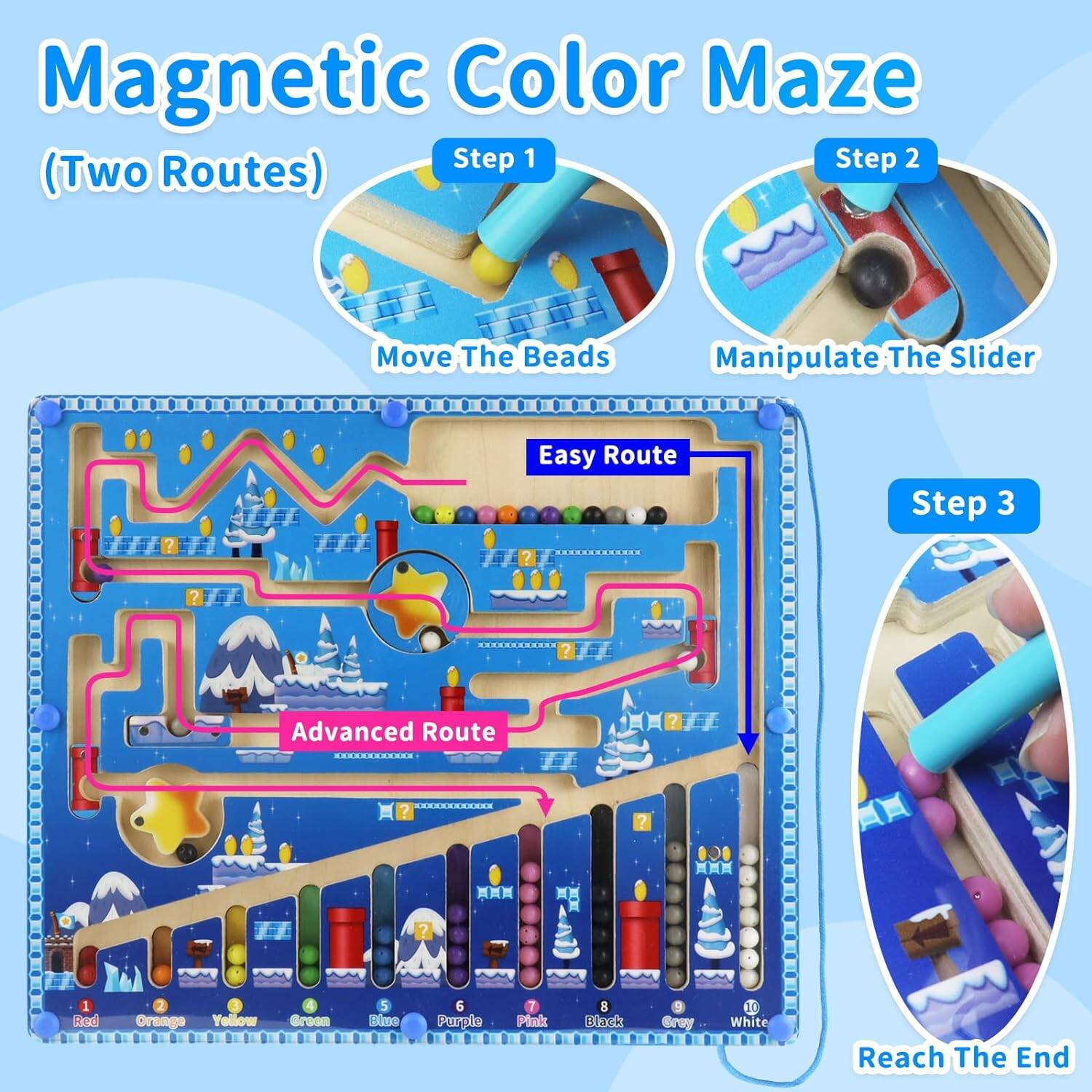 Magnetic Color and Number Maze Preschool Educational Toys, Montessori Magnetic Toys for 3+ Year Old, Wooden Counting Puzzle Learning Toys for Kids 3+