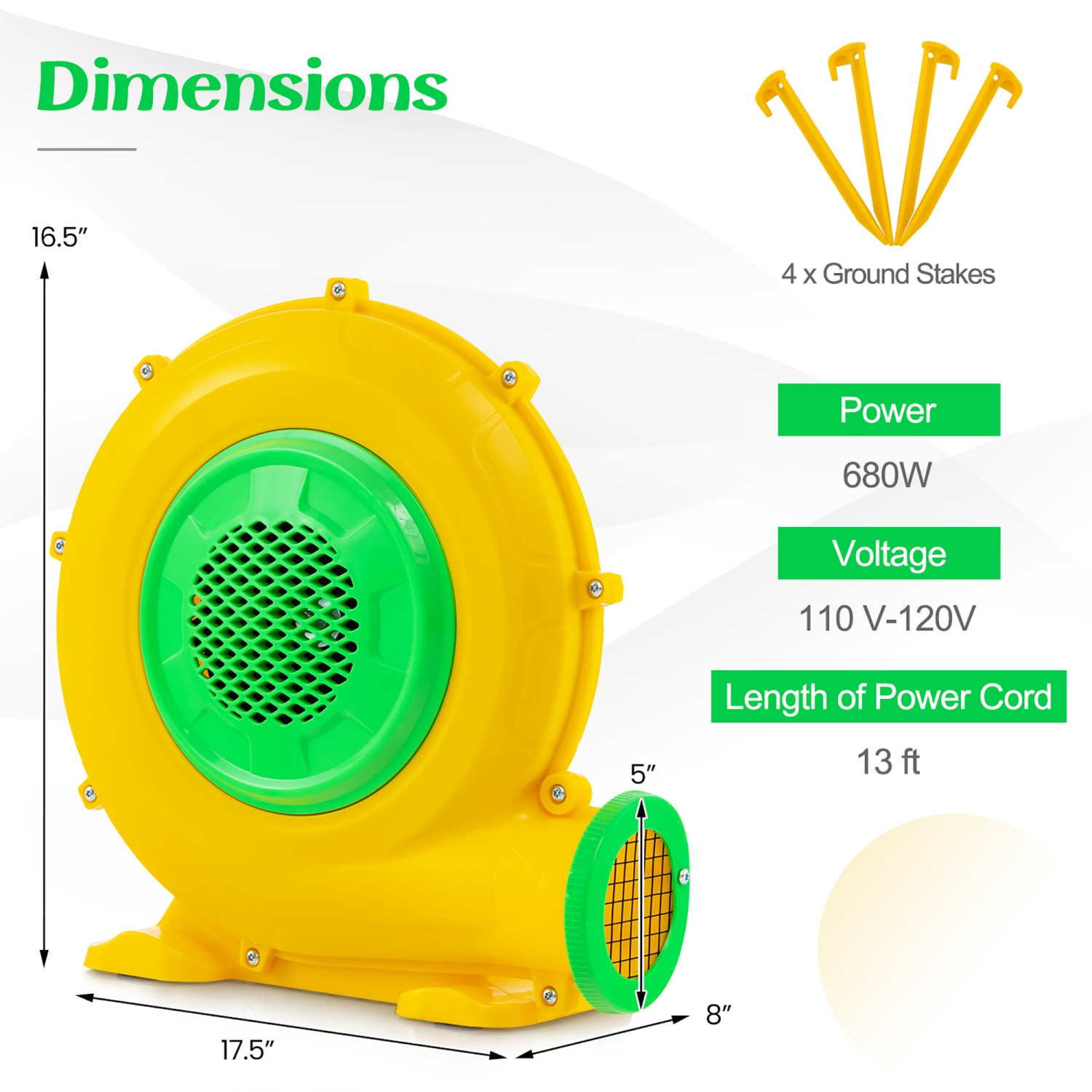 Gymax 680W 0.9 HP Electric Blower 2340 PA Air Blower for Inflatables Water Slide