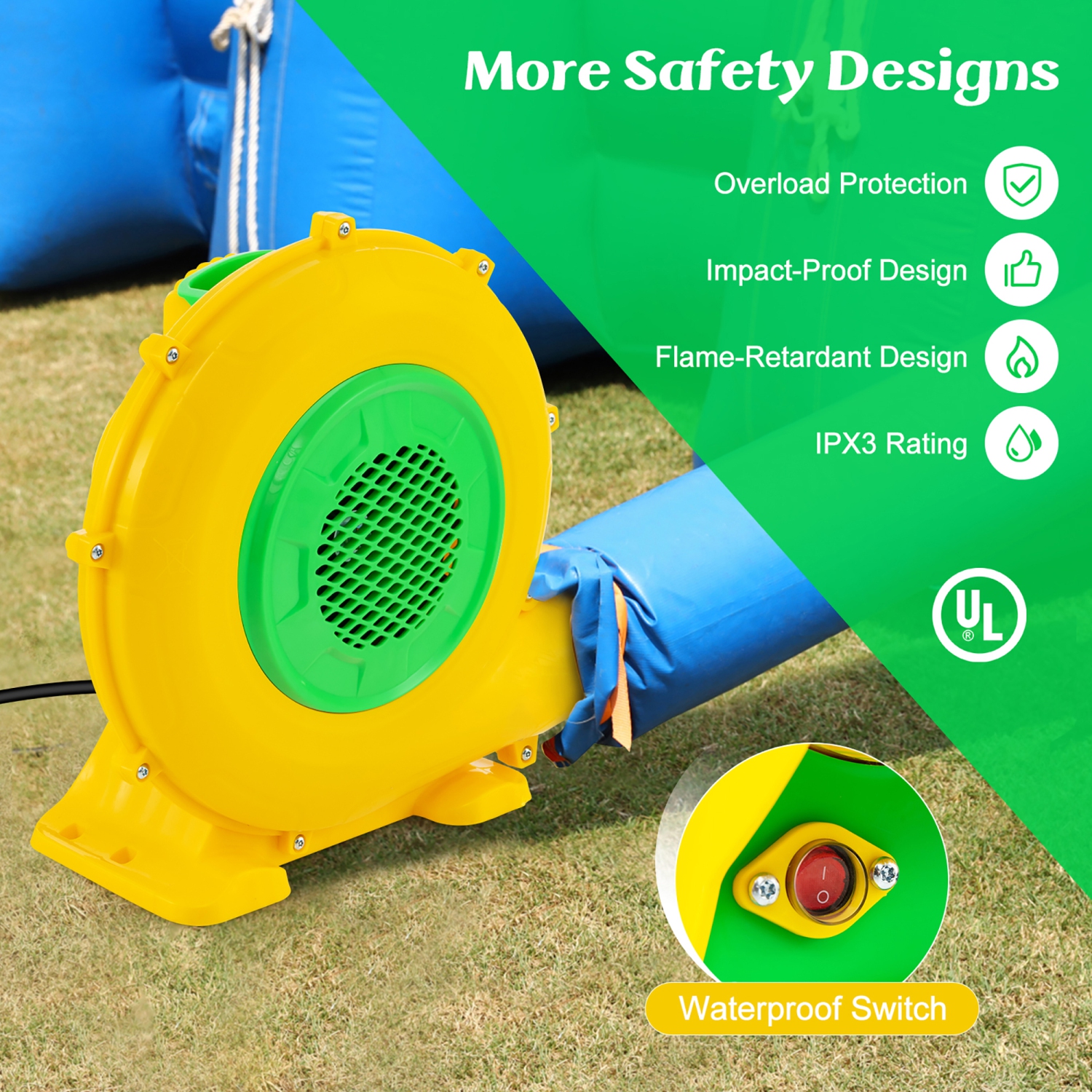 Gymax 680W 0.9 HP Electric Blower 2340 PA Air Blower for Inflatables Water Slide