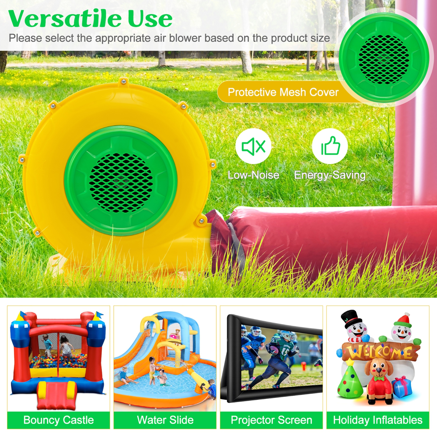 Gymax 680W 0.9 HP Electric Blower 2340 PA Air Blower for Inflatables Water Slide