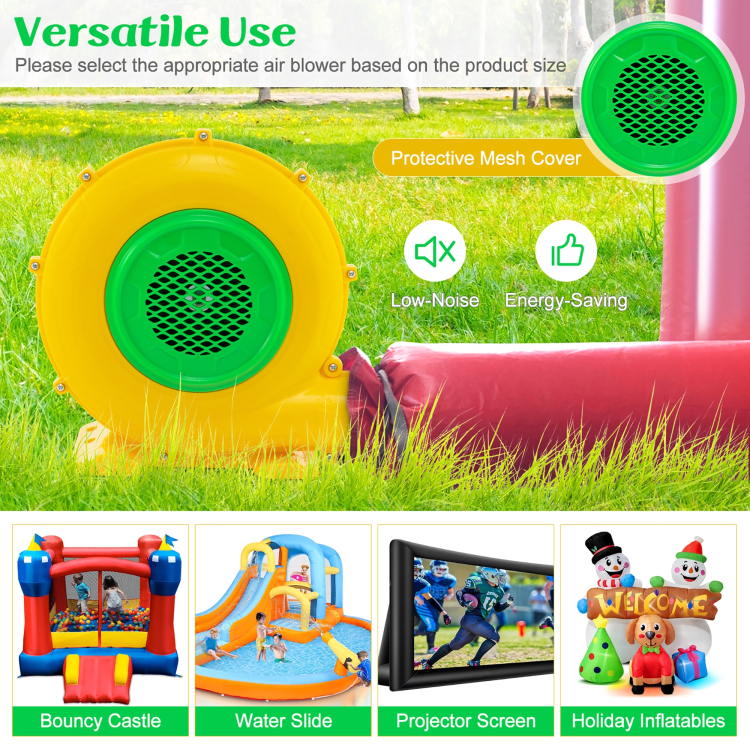 Gymax 480W 0.6 HP Electric Blower 1920 PA Air Blower for Inflatables Water Slide